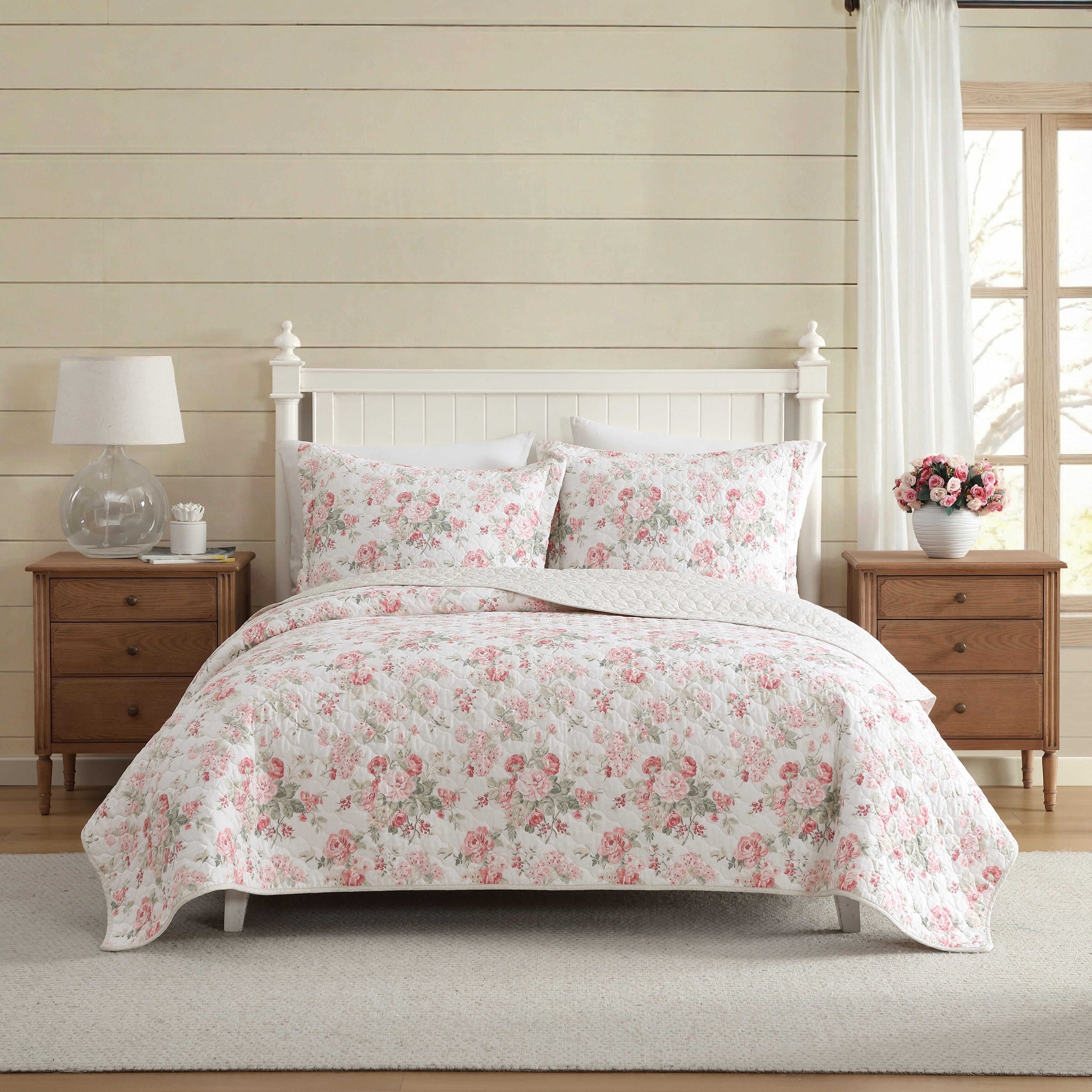 Laura Ashley Rosemoore Cotton Reversible Green Quilt Set
