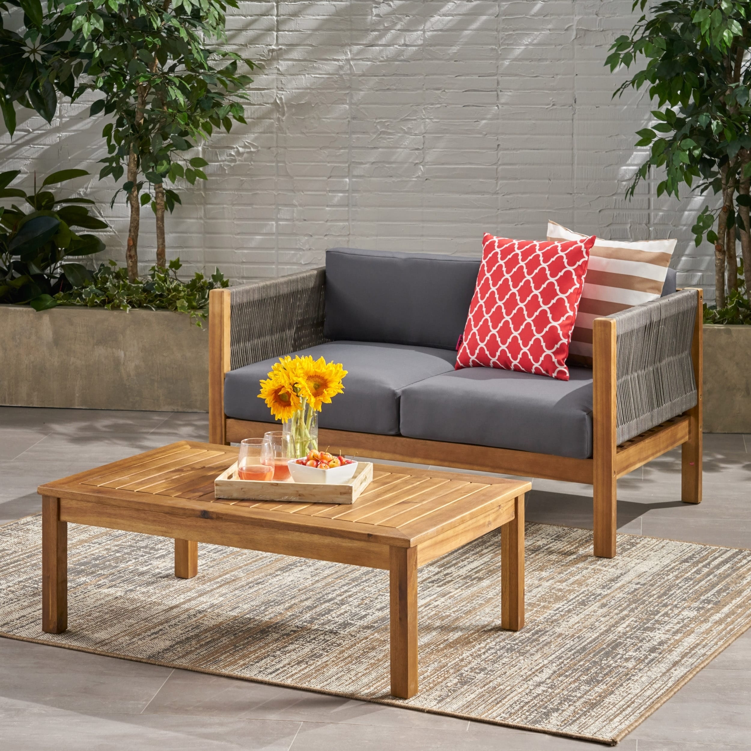 Laurel Modern Outdoor Acacia Wood Loveseat Set By Christopher Knight Home
