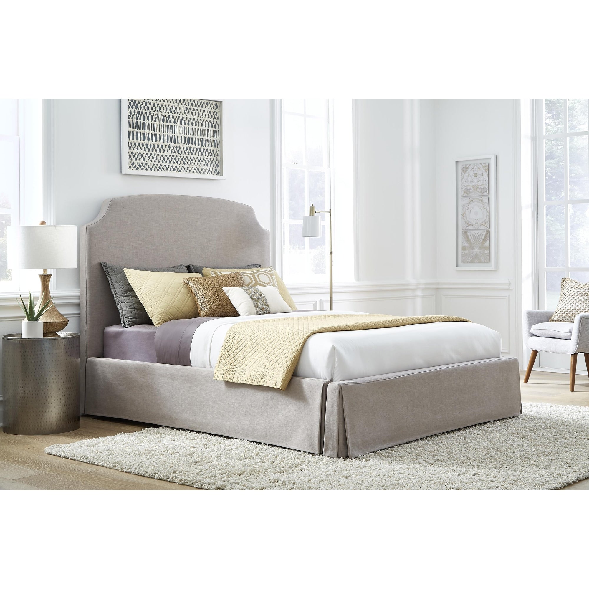 Laurel Upholsterd Skirted Storage Panel Bed In Wheat