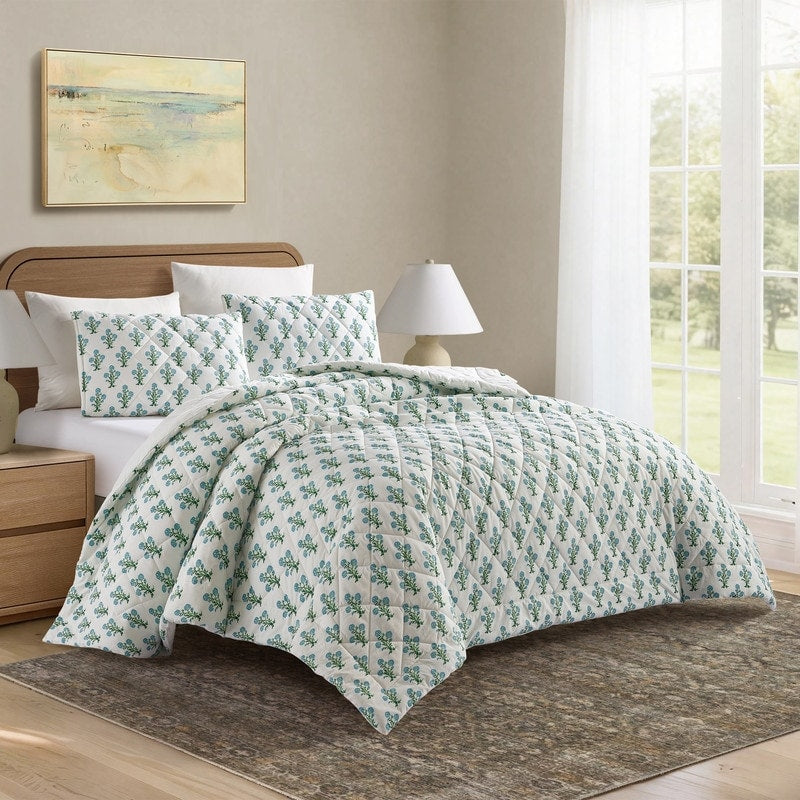 Laurel Mayfair Paradise Stamp 3 Piece Botanical Quilt Set