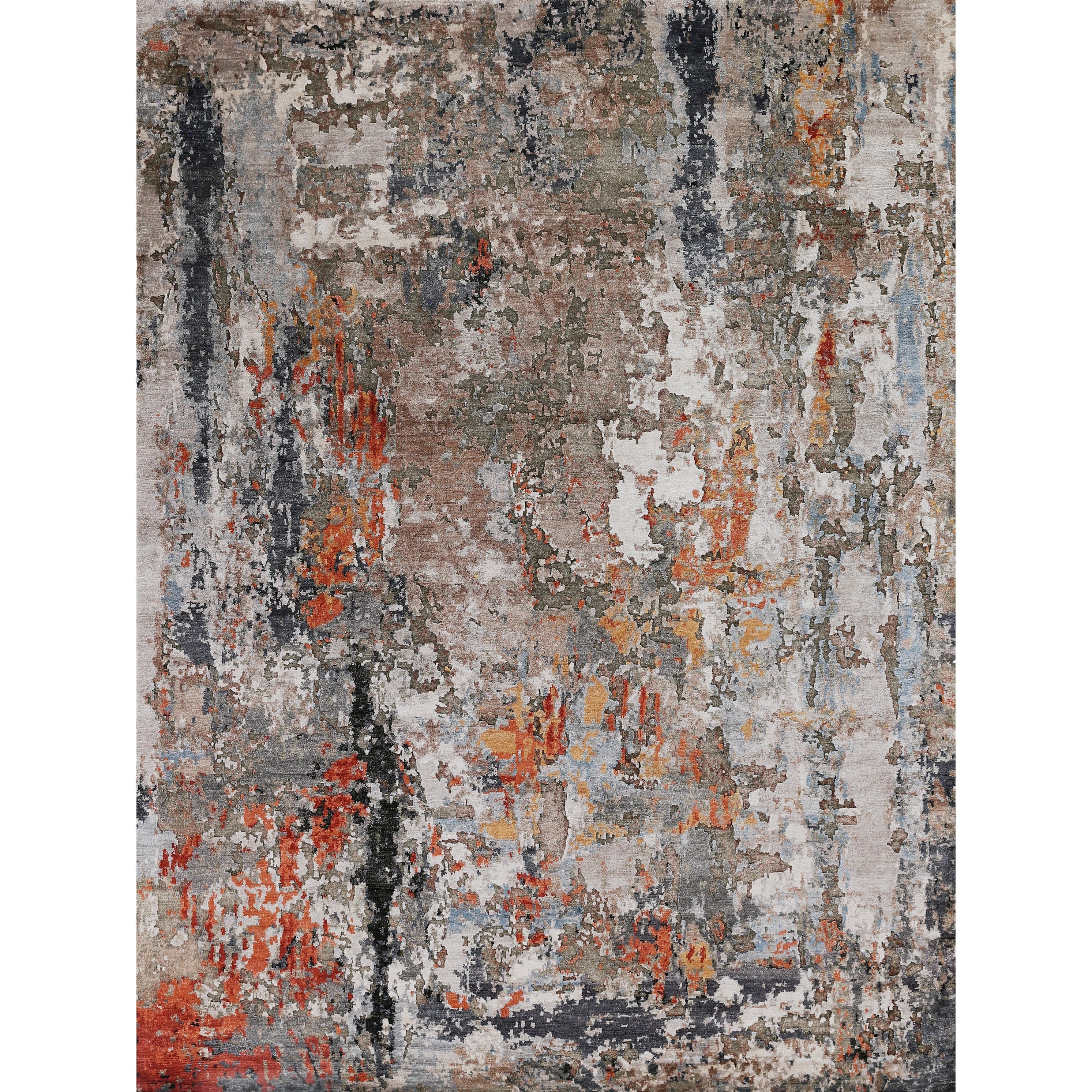 Laureno Hand Knotted Bamboo Silk Navy Silver Rust Area Rug 12 X 15