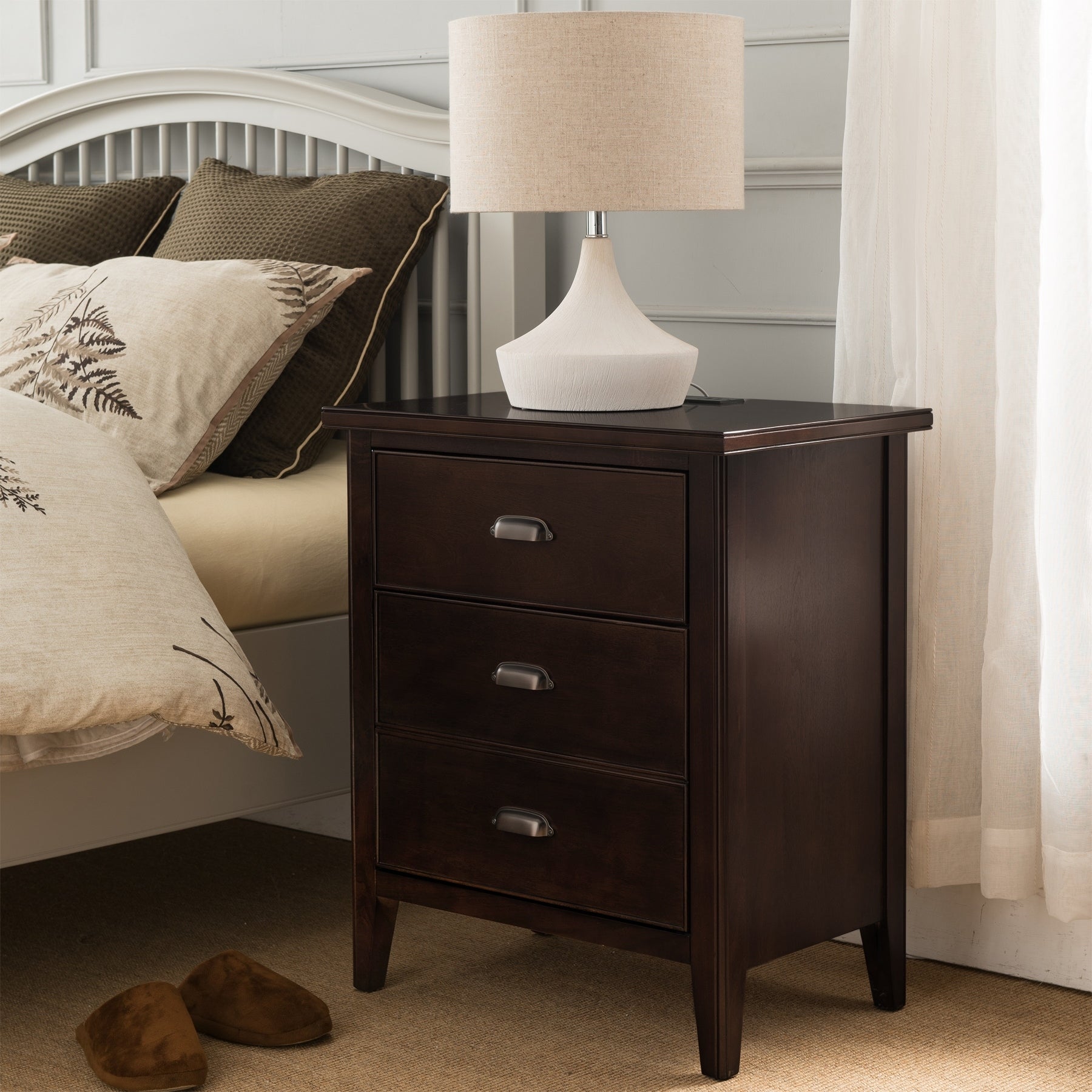 Side Table With 2 Plug Electrical Outlet