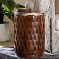 Lavanya End Table With Petrified Wood Top Drum Accent Side Table With Recycled Teak Wood Frame For Living Room Or Entryway