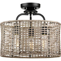 Lavelle Collection 3 Light Rattan Black Semi Flush Mount Ceiling Light 15.625 In X 15.625 In X 14.375 In