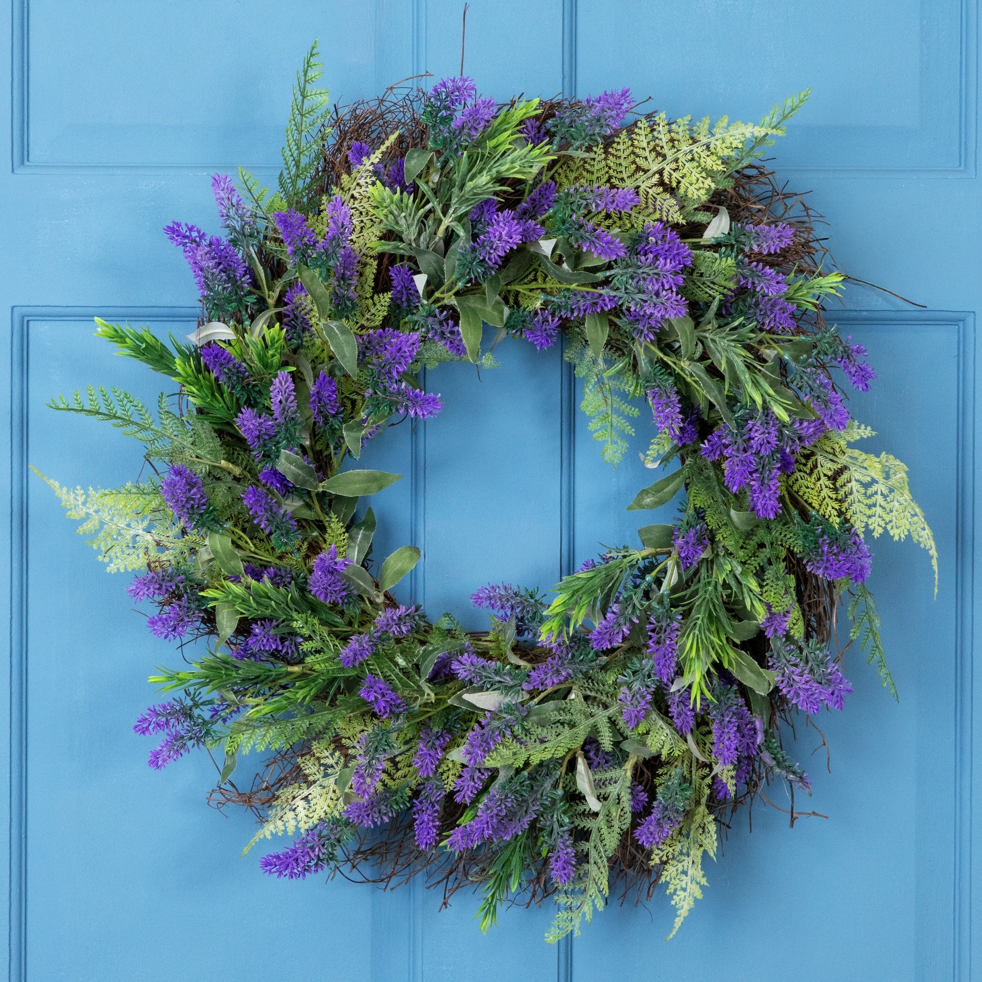 Lavender And Leaves Artificial Spring Wreath Purple And Green 24 Inch N A