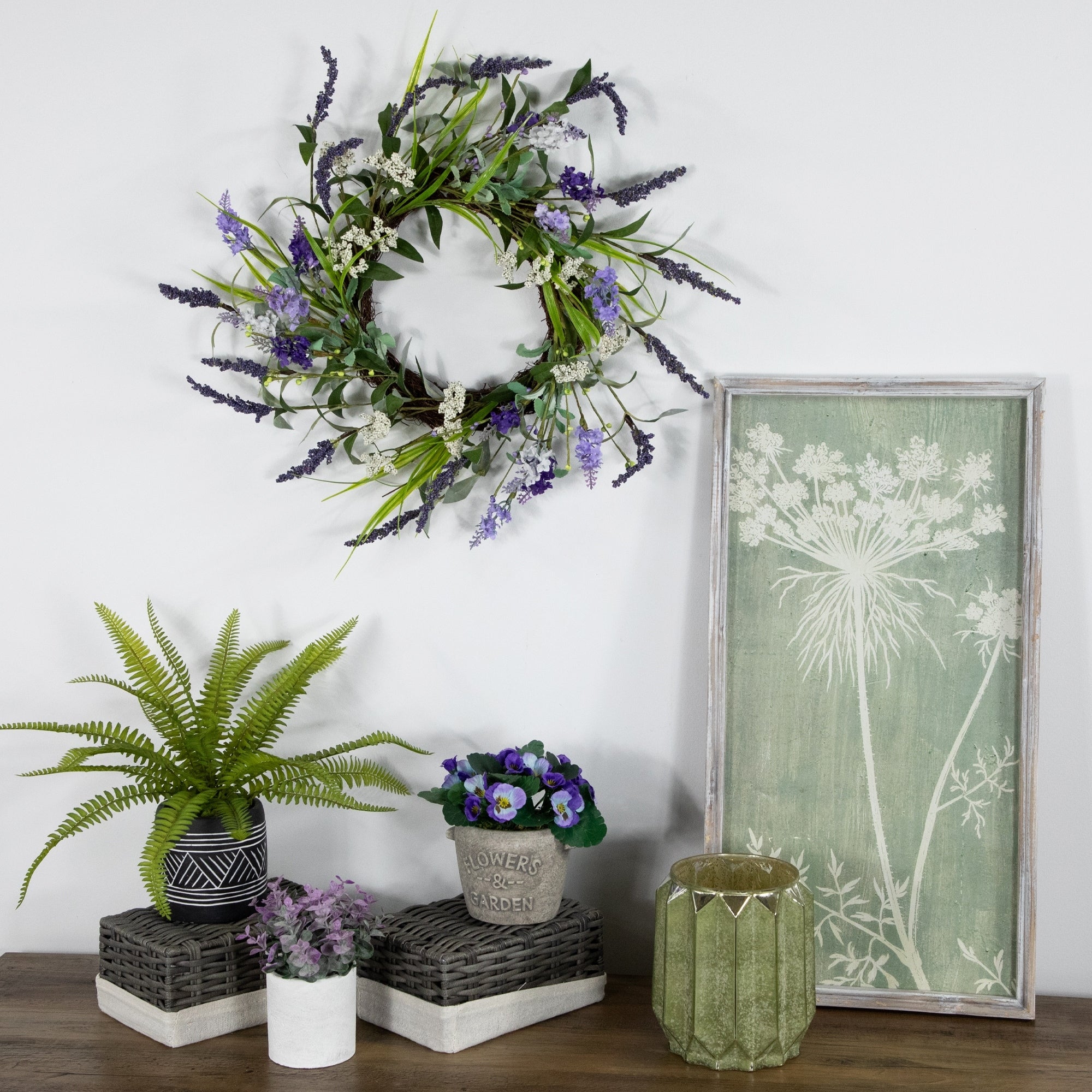 Lavender Flower Artificial Spring Wreath Purple And Green 16 Inch