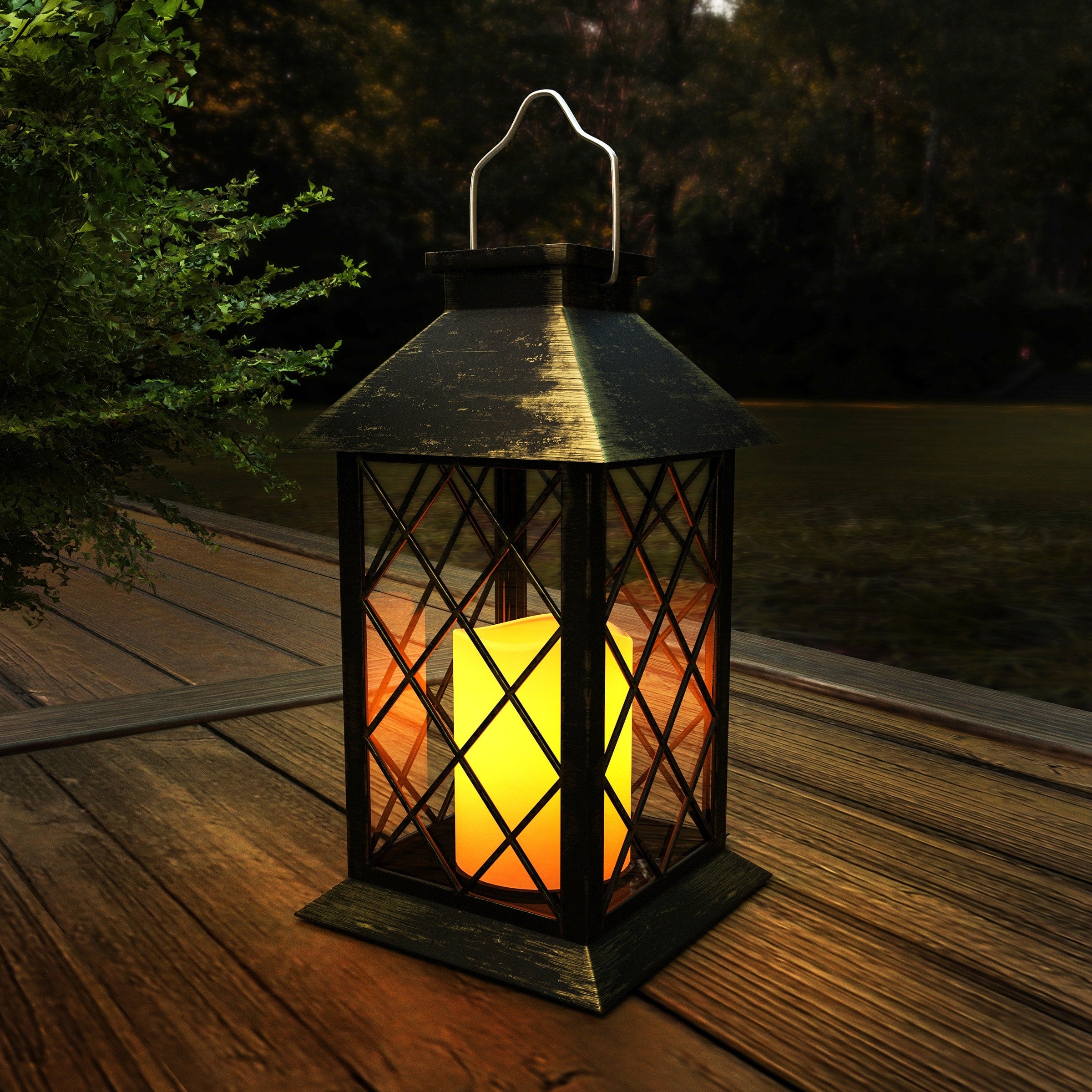 Solar Powered Lantern Hanging Led Candle Lavish Home