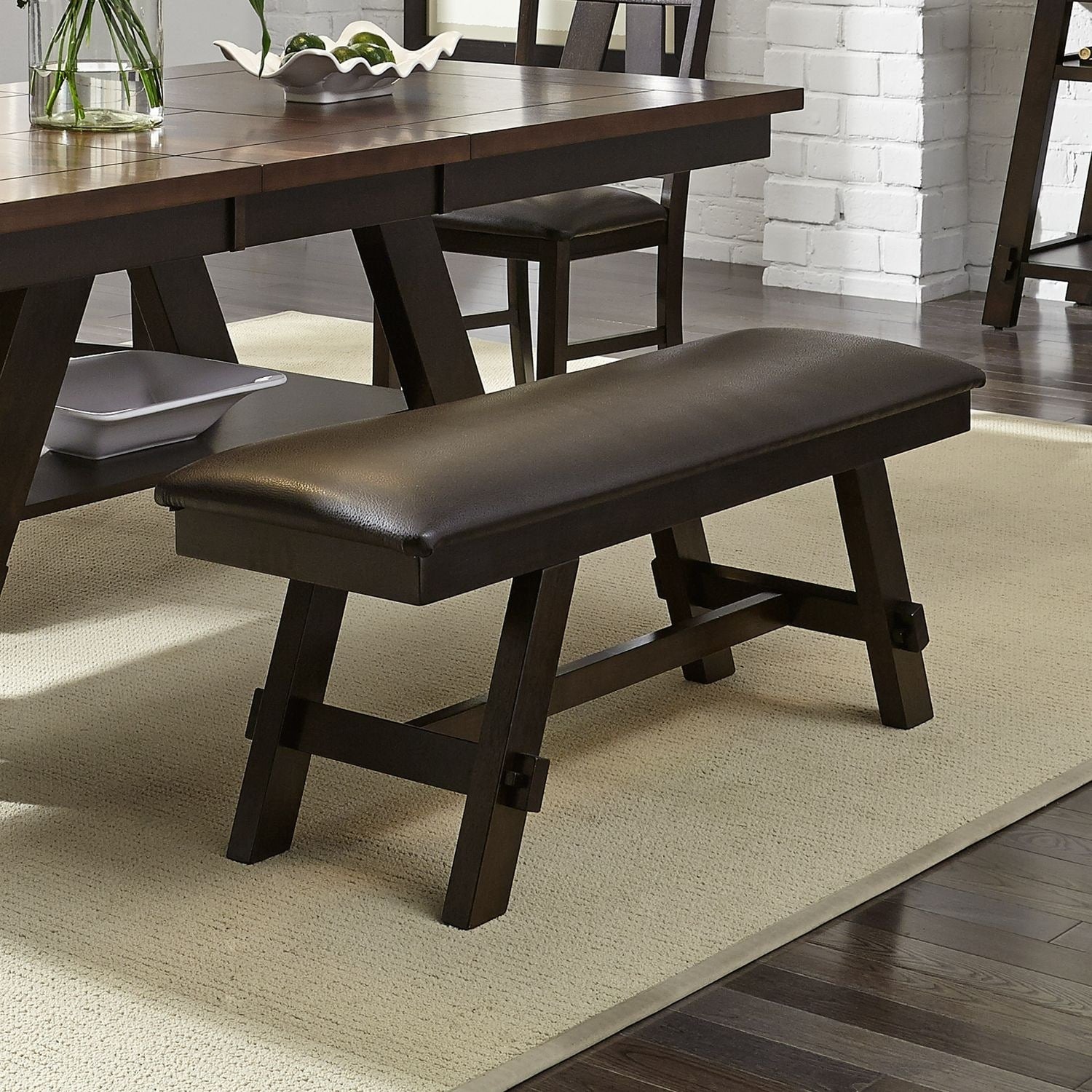 Lawson Espresso Two Tone Transitional Bonded Leather Bench