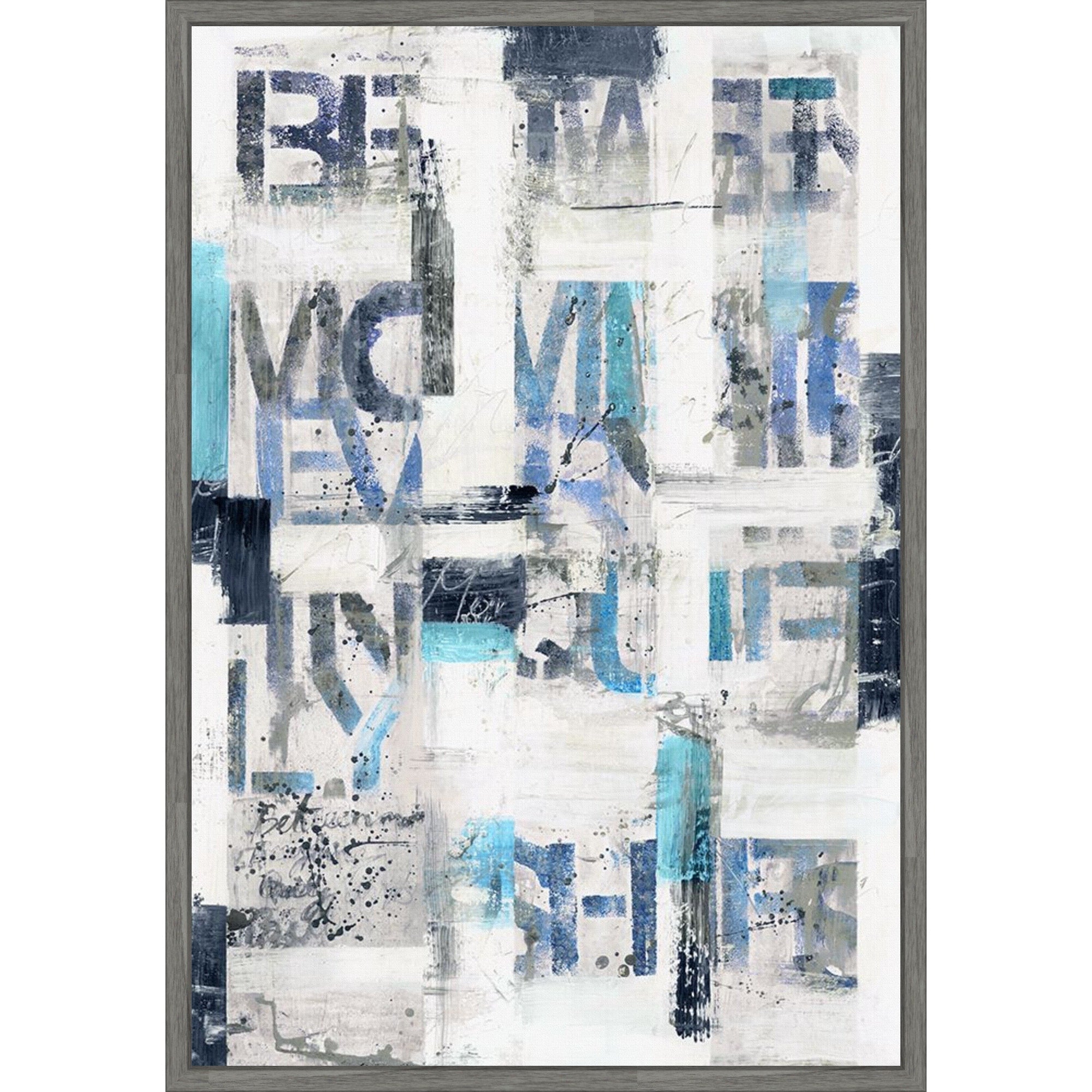 Layered Expressions In Blue Gray By Hannah Dawson Framed Canvas Wall Art Print
