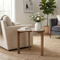 Layered Round Marble Top And Mango Wood Side Table 26 Brown 25.5