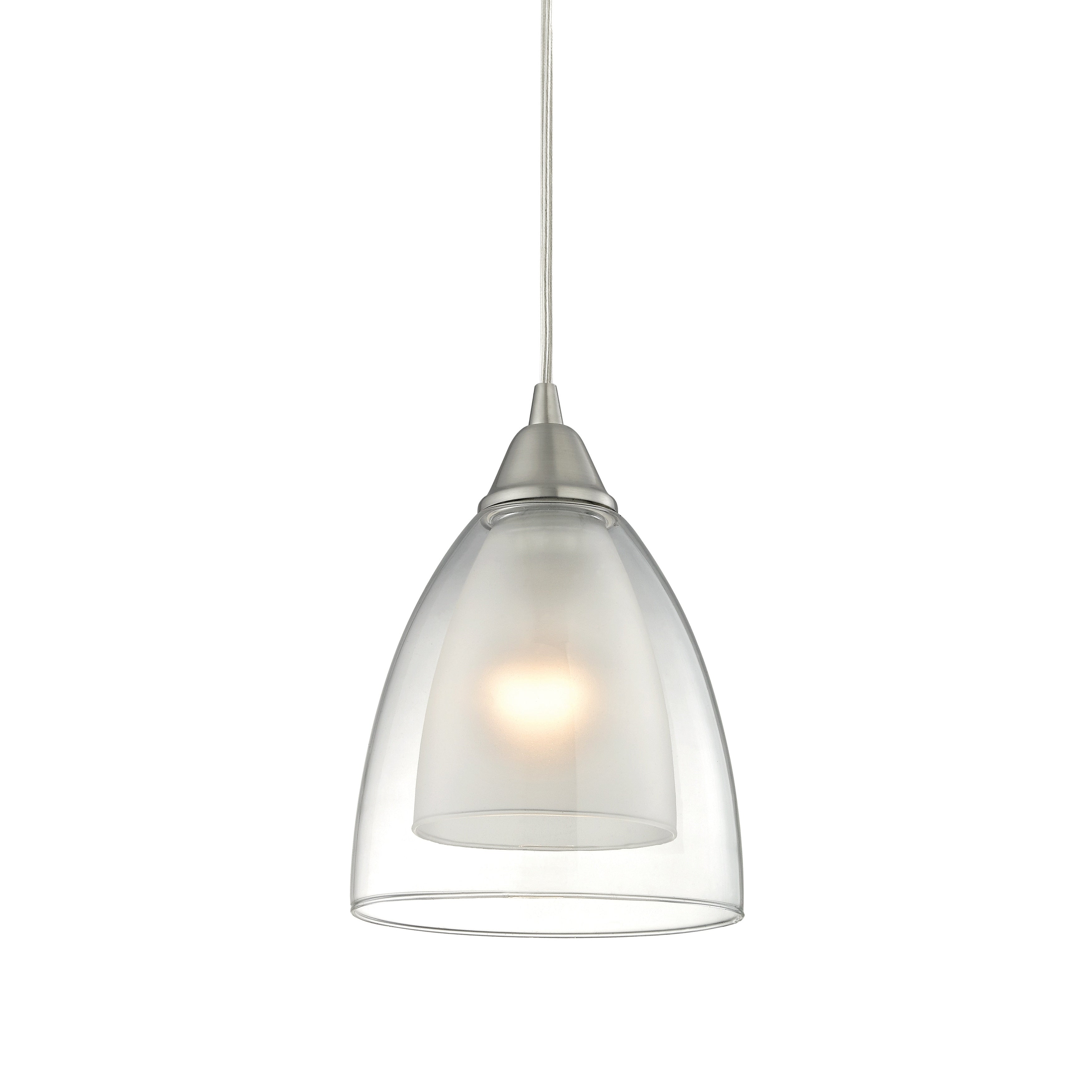Layers 6 Inch Wide Pendant Satin Nickel With Clear And Frosted Glass Shade Kitchen Island Or Above Dining Table Hanging Light