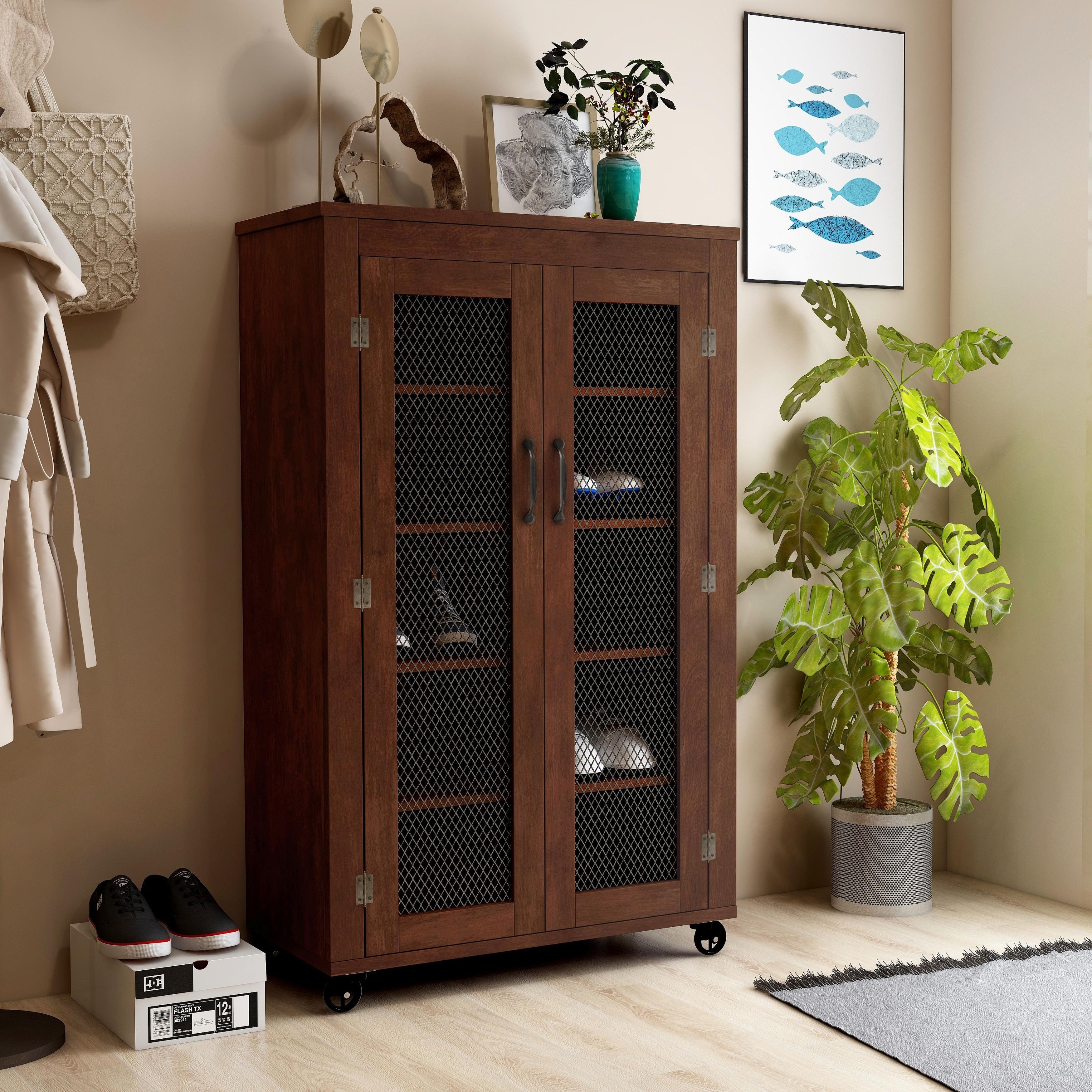 Carbon Loft Marjorie Vintage Walnut Industrial 5 Shelf Cabinet