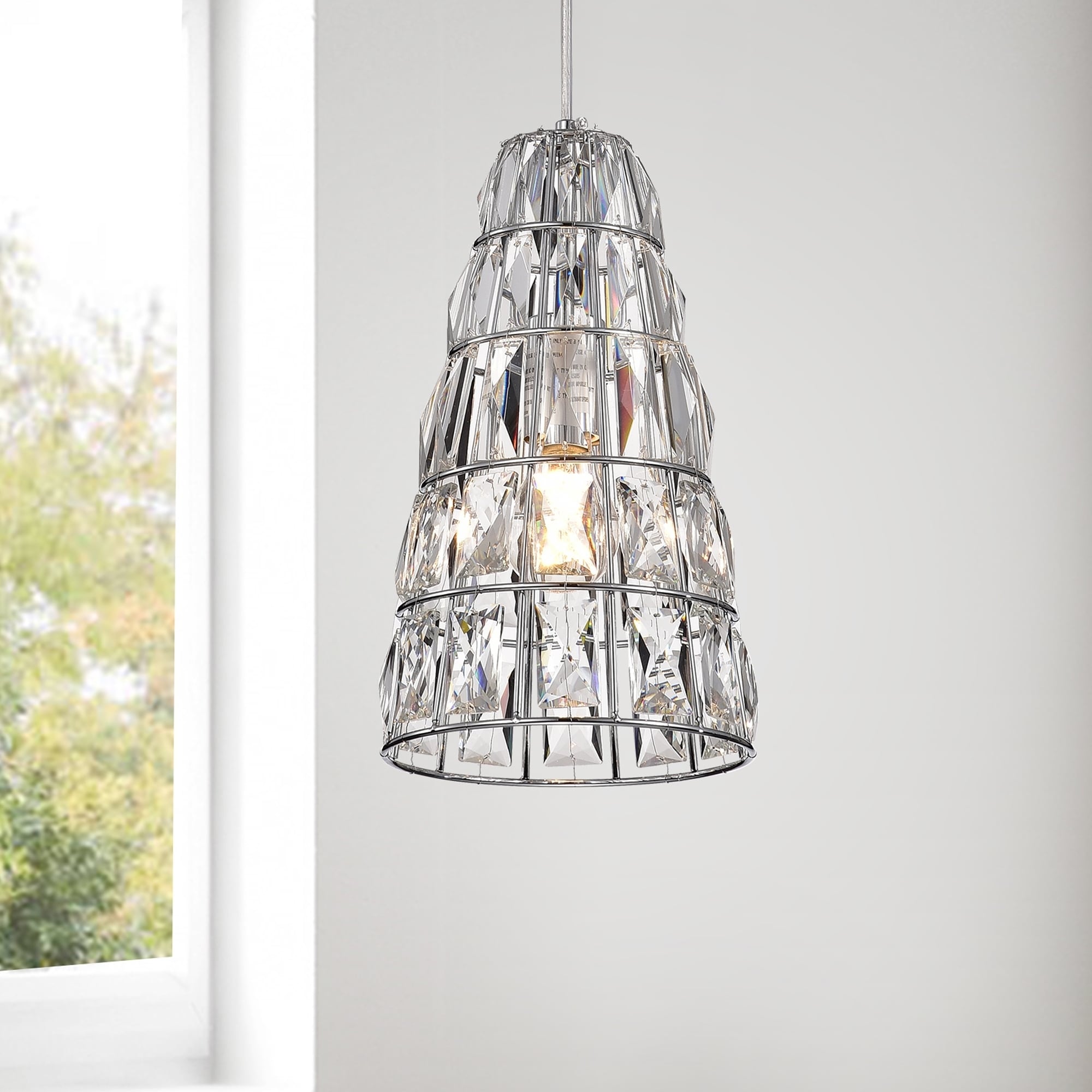 Lazarus Chrome 1 Light Pendant With Crystal Shade