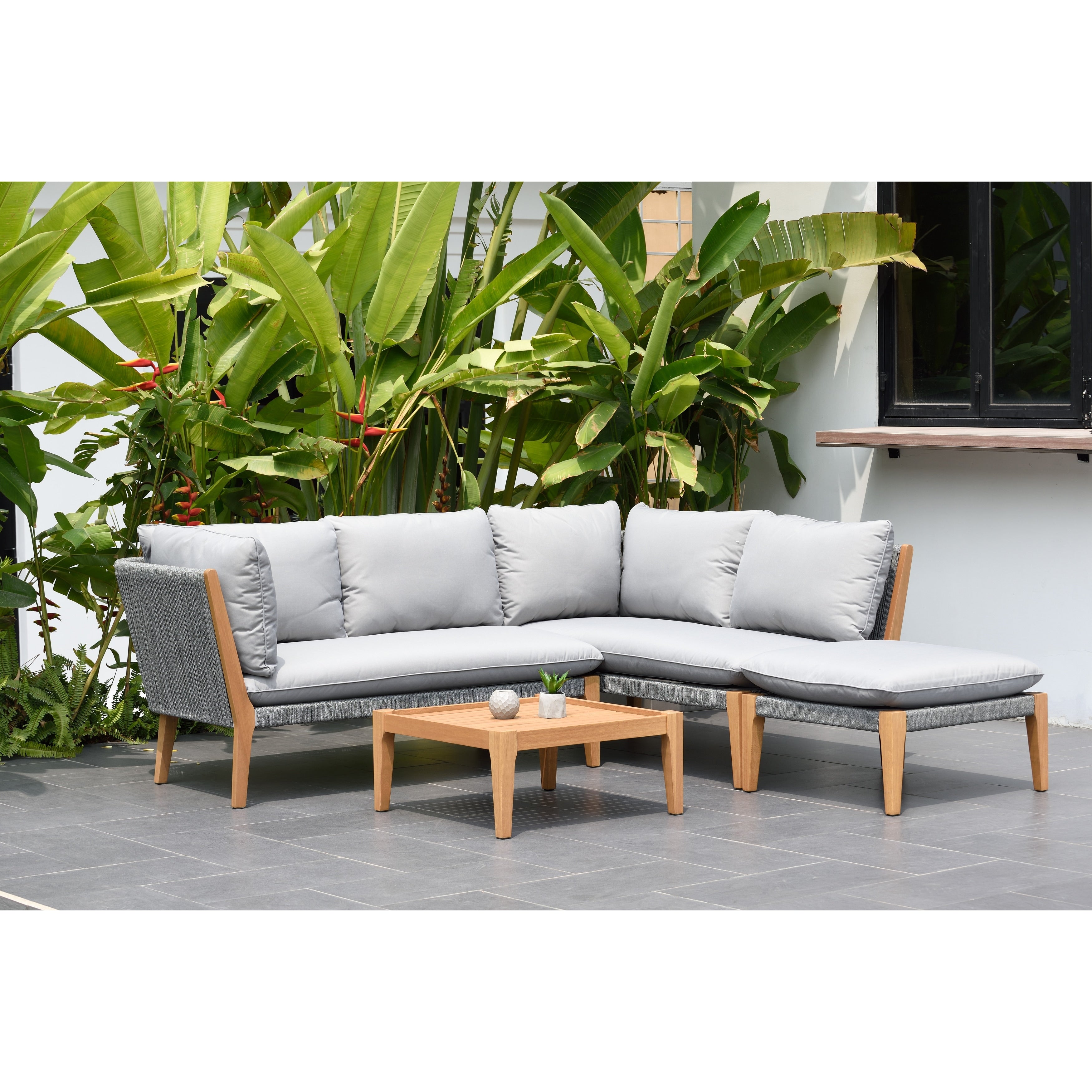 Ferentino 4 Piece Patio And Outdoor Sectional Set With Teak Finish By Amazonia