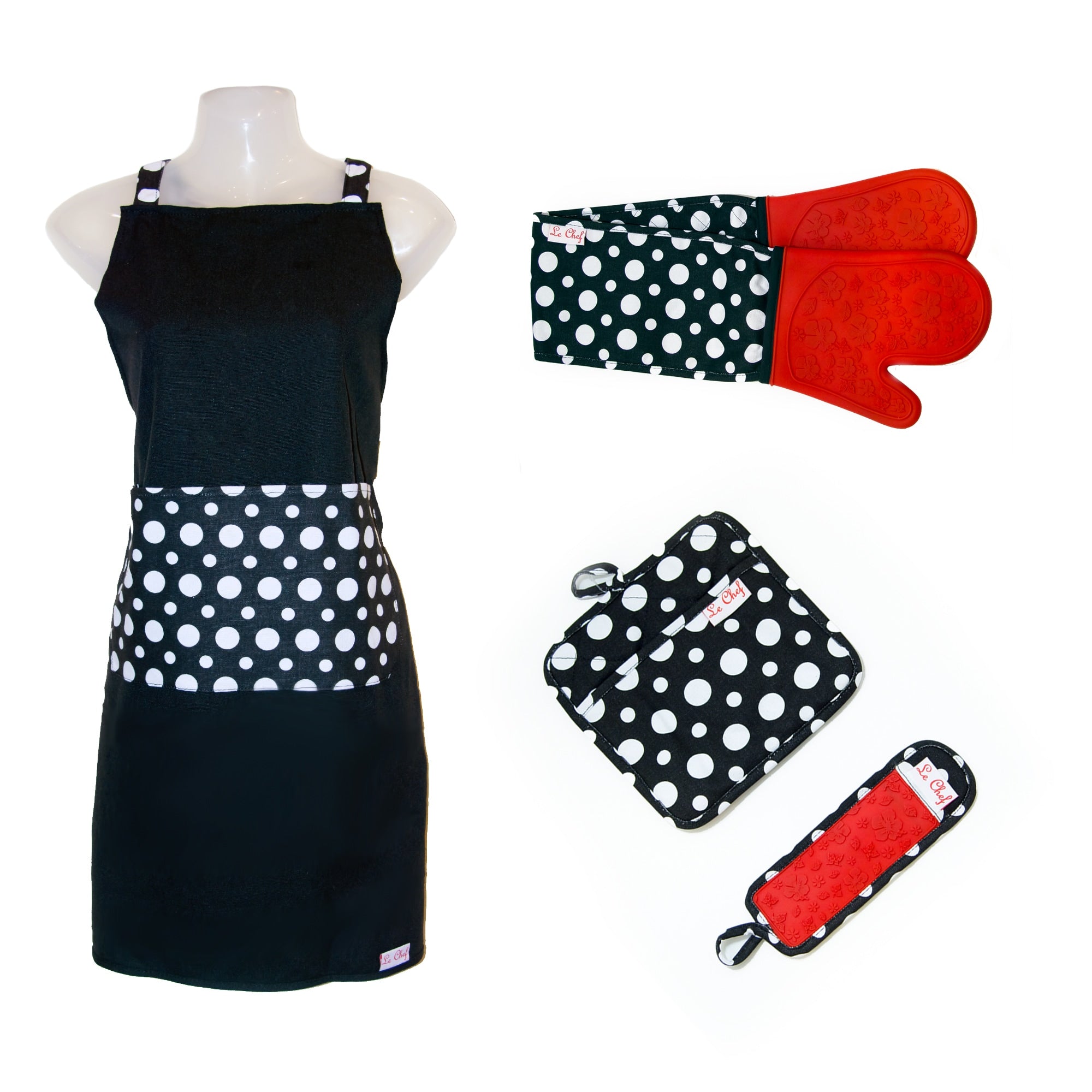 Le Chef 4 Piece Dot Floral Apron Set