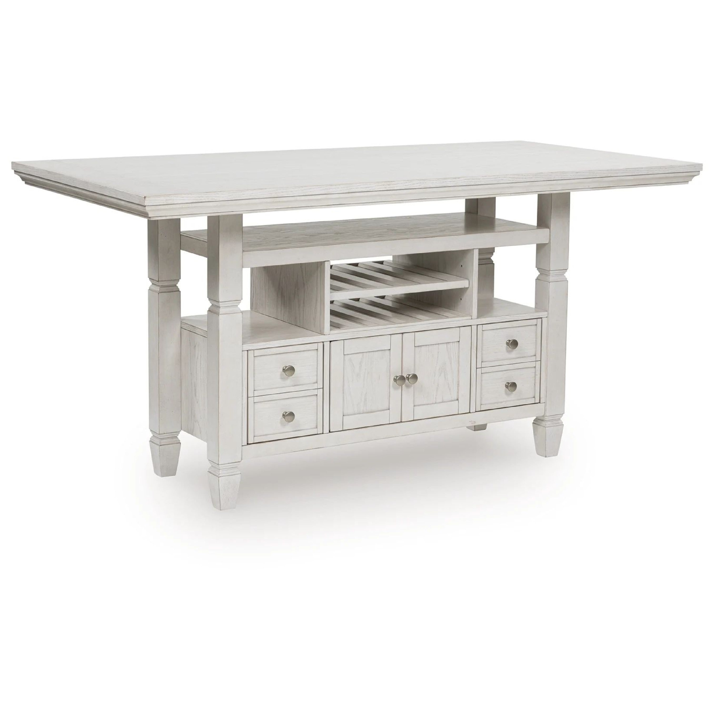 Lea Counter Height Dining Table Wine Racks 72 Inch Antiqued White