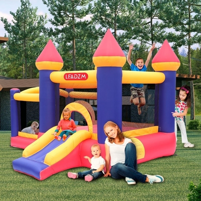 Leadzm Kids Party Inflatable Bounce House Castle Jumper Slide Mesh Walls With Carry Bag 350W Blower Repair Kit