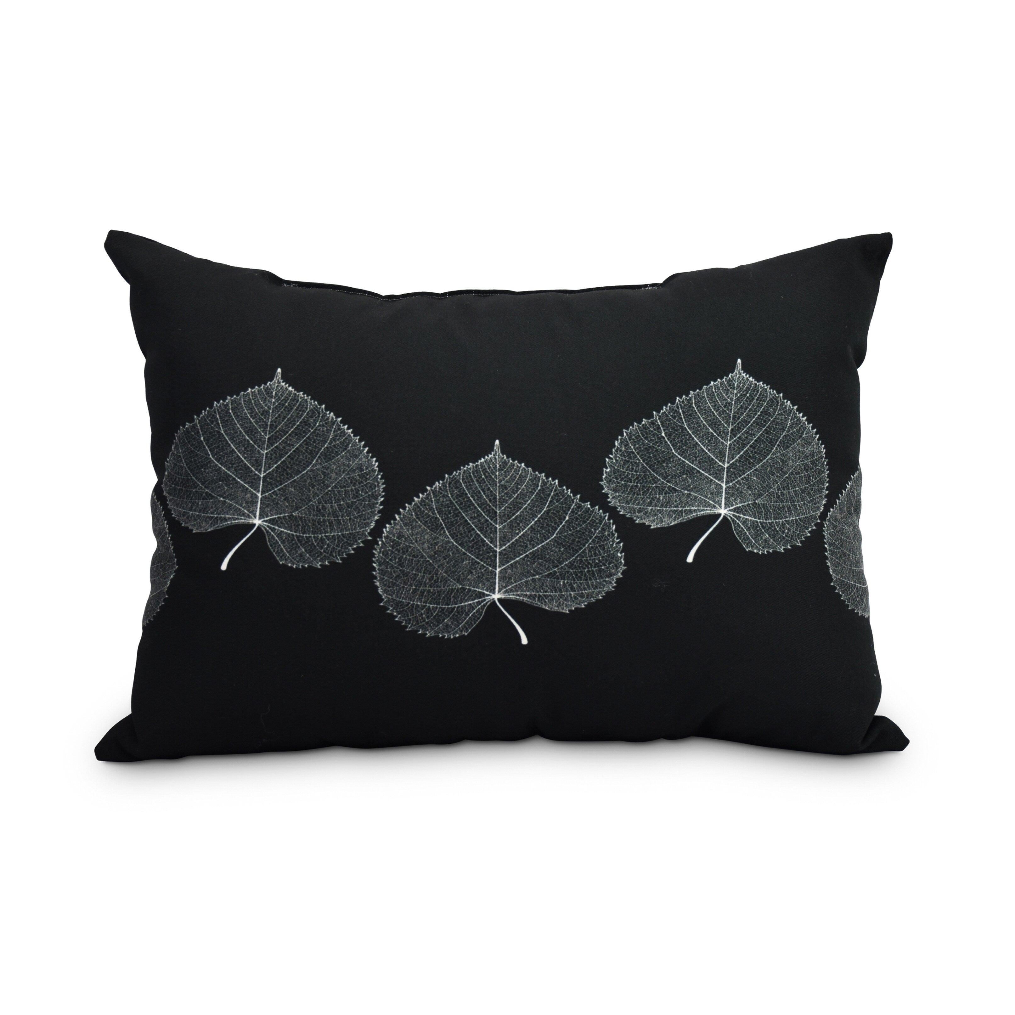 Leaf Print 2 14 X 20 Inch Black Floral Decorative Outdoor Pillow