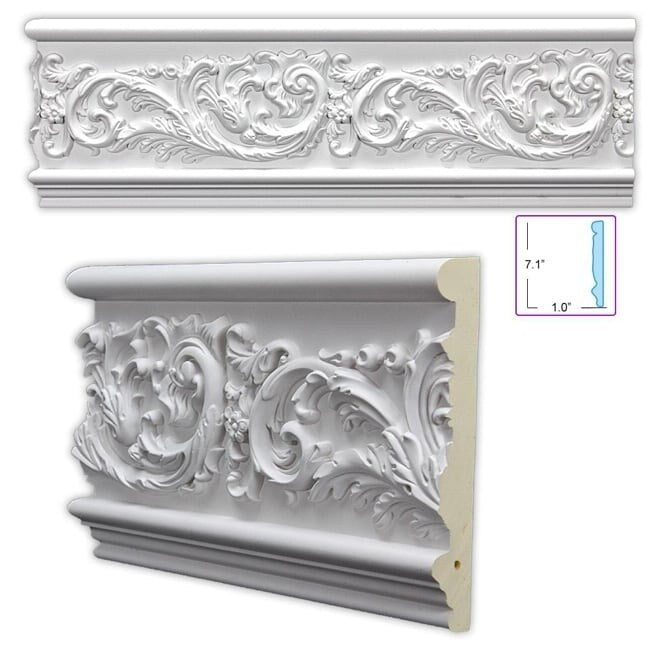 Leafy Scroll 7.125 Inch Frieze Chair Rail 8 Pieces