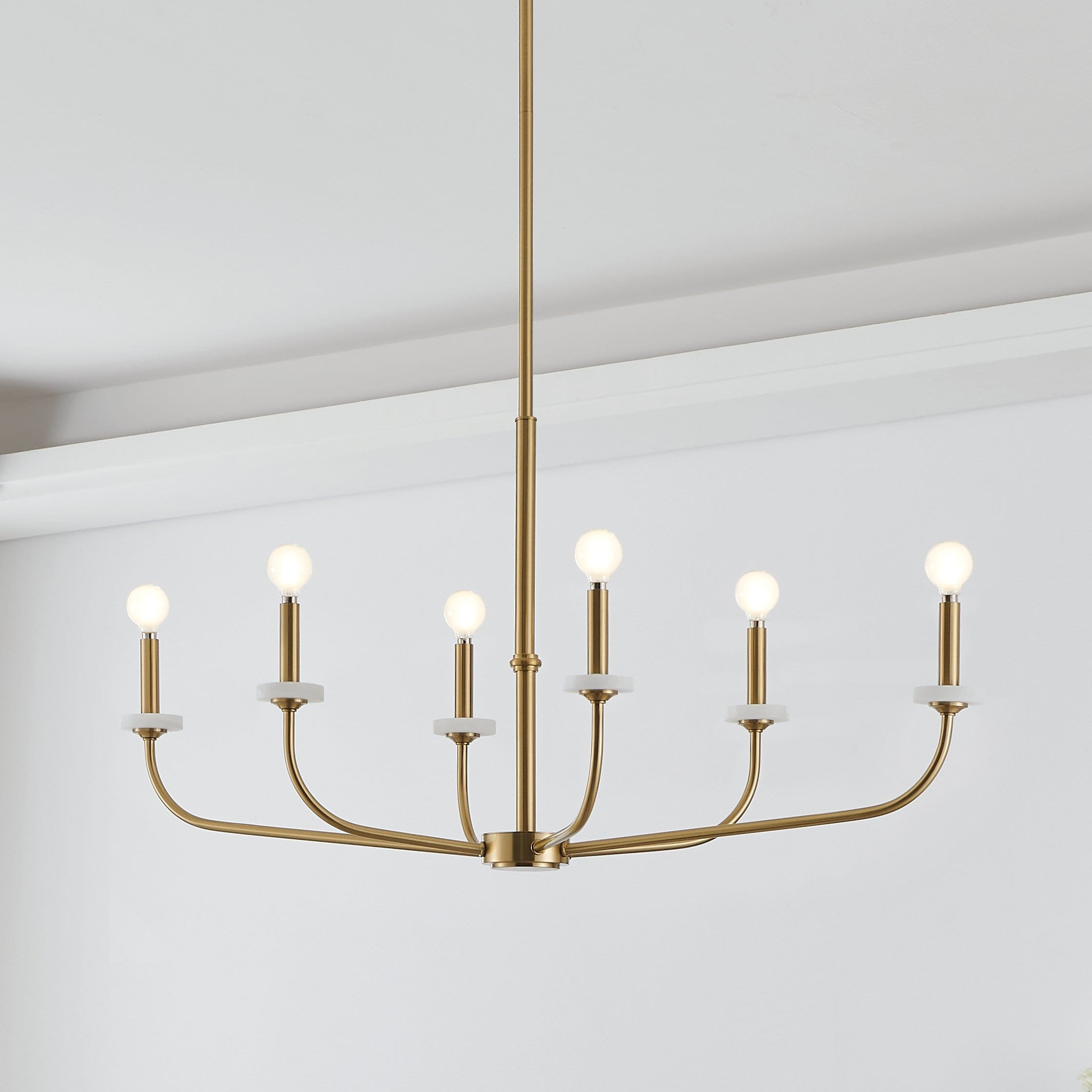 Leah 42 Inch 6 Light Brushed Gold And White Onyx Chandelier L 42 X W 18 X H 20.25 X M H 77