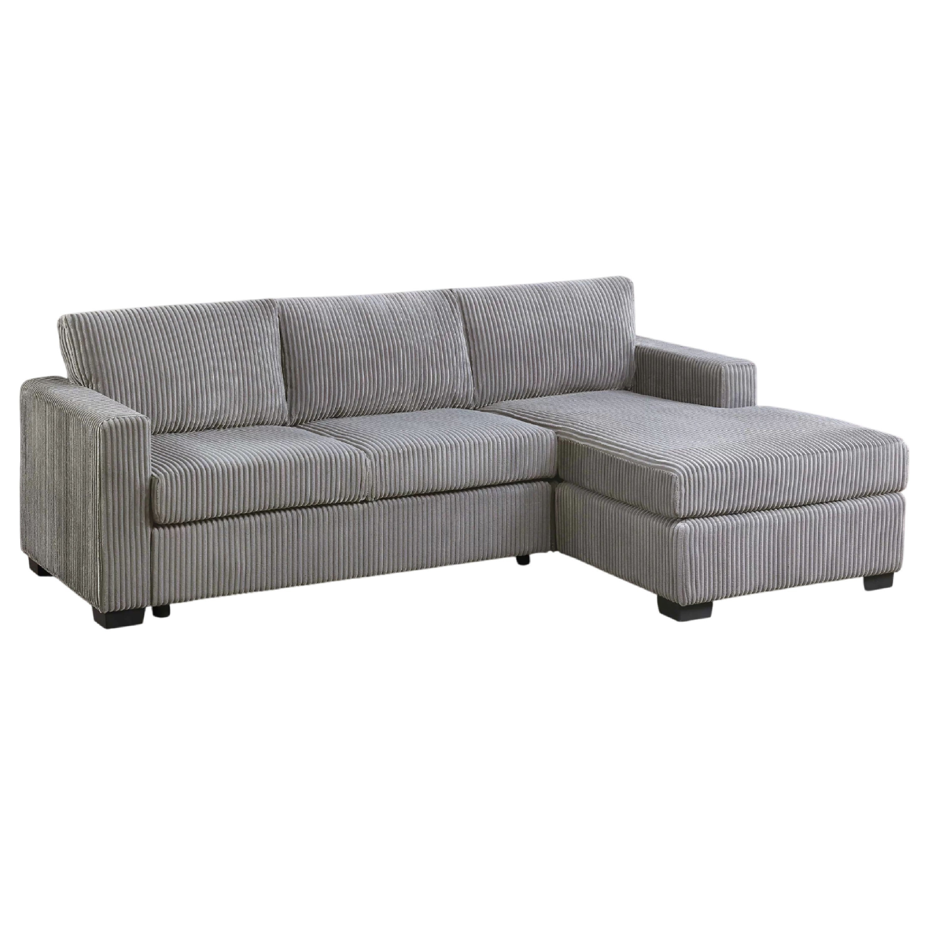 Leah All In One Chaise Sectional Sofa Track Arms Light Gray Corduroy