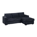 Leah All In One Chaise Sectional Sofa Wide Track Arms Black Corduroy