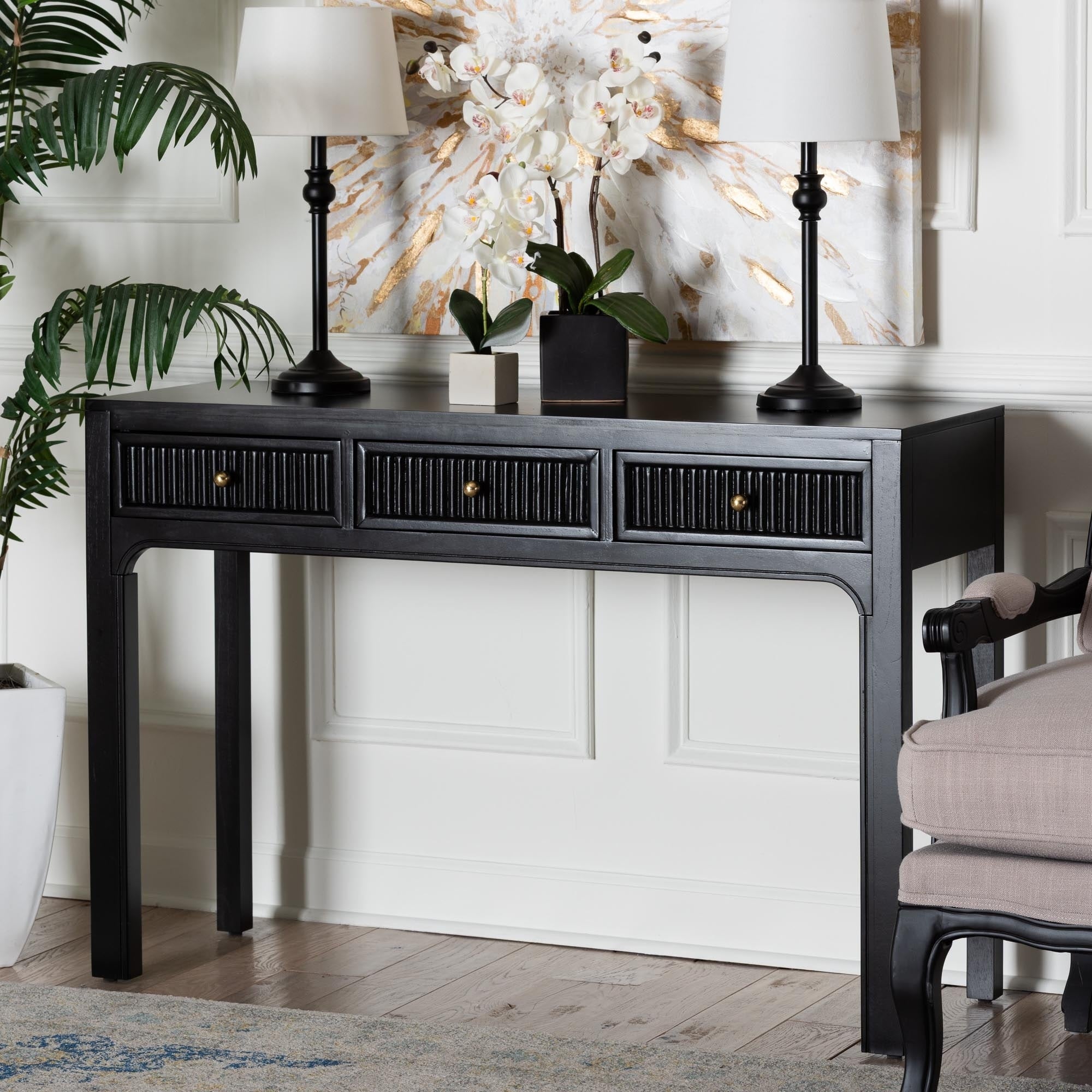 Leah Console Table 3 Drawer Accent Table With Fluted Wood Detailing For Living Room Hallway Or Entryway