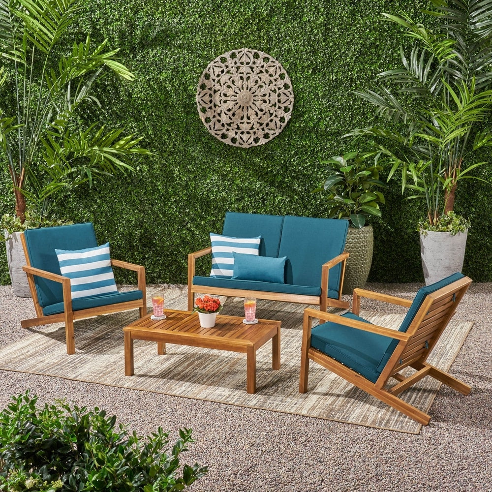 Leah Outdoor 4 Seater Chat Set With Cushions By Christopher Knight Home