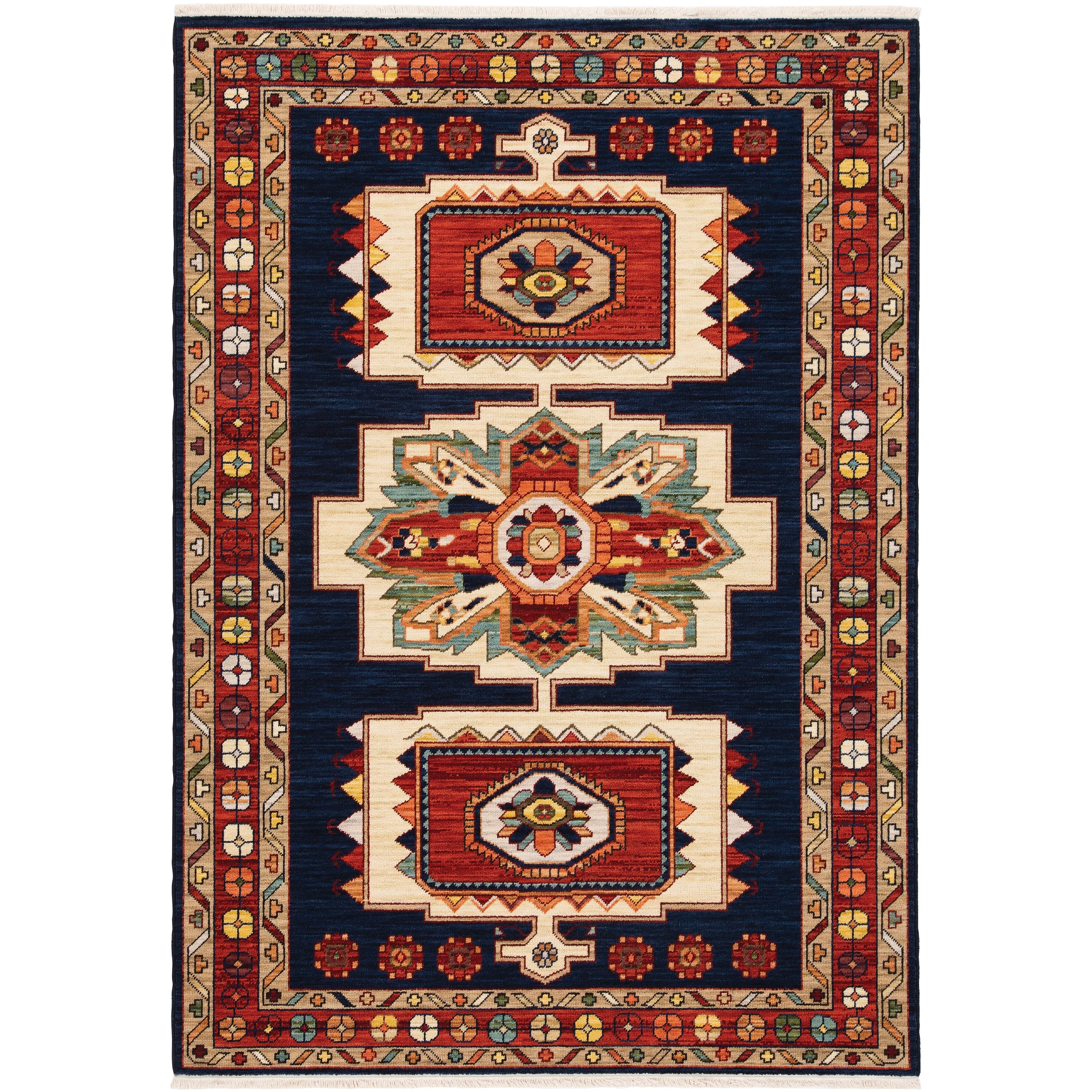 Leander Bohemian Medallions Fringed Wool Blend Area Rug