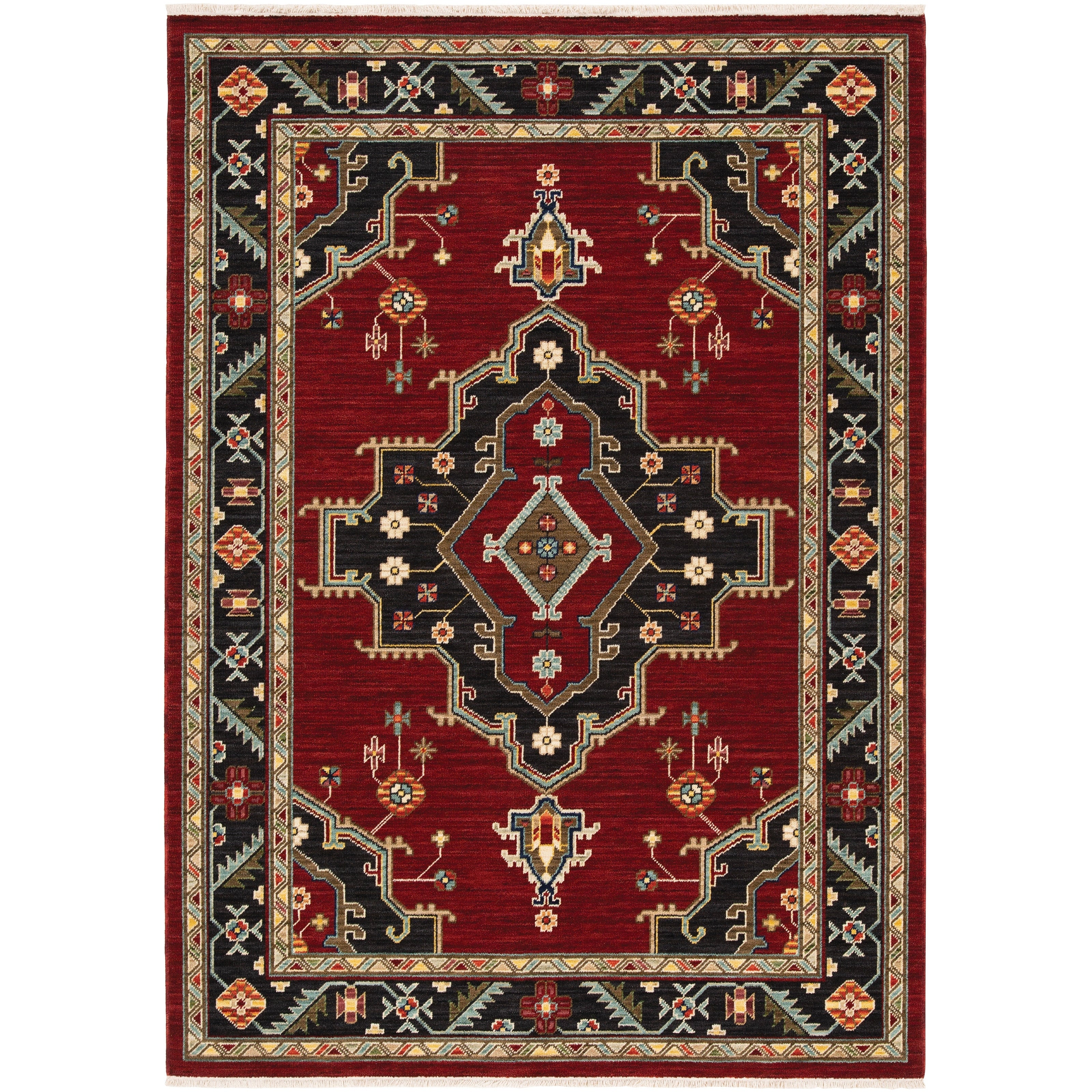 Leander Center Medallion Fringed Wool Blend Area Rug
