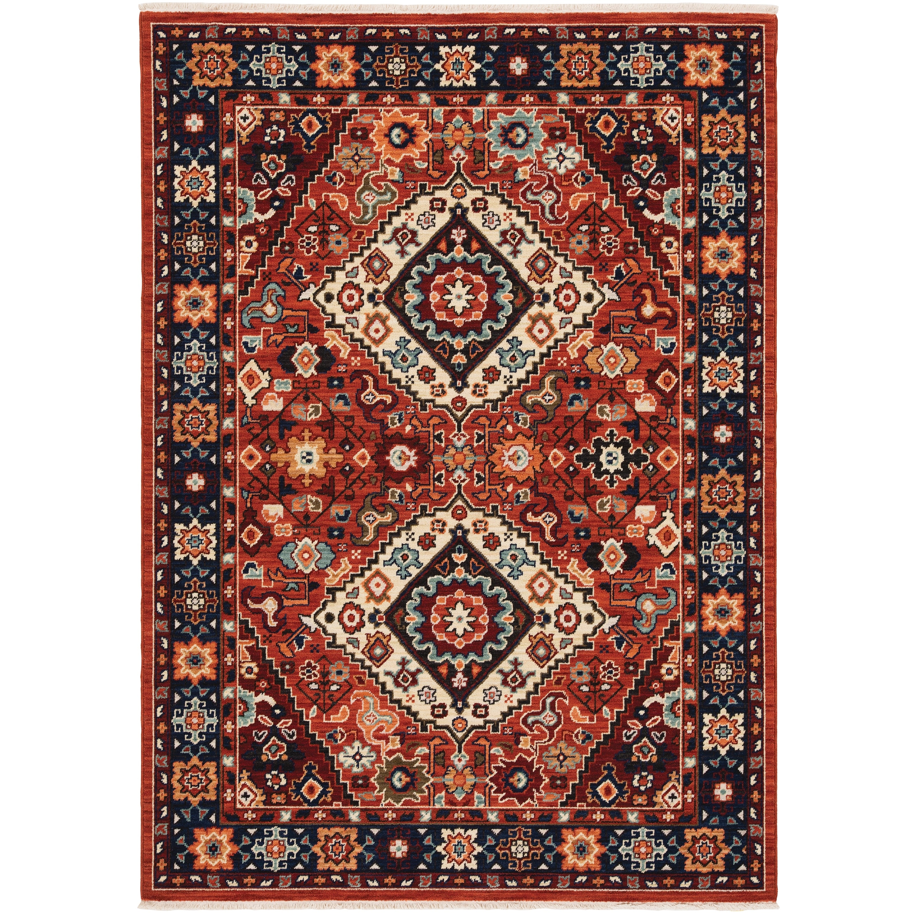 Leander Double Medallion Fringed Wool Blend Area Rug