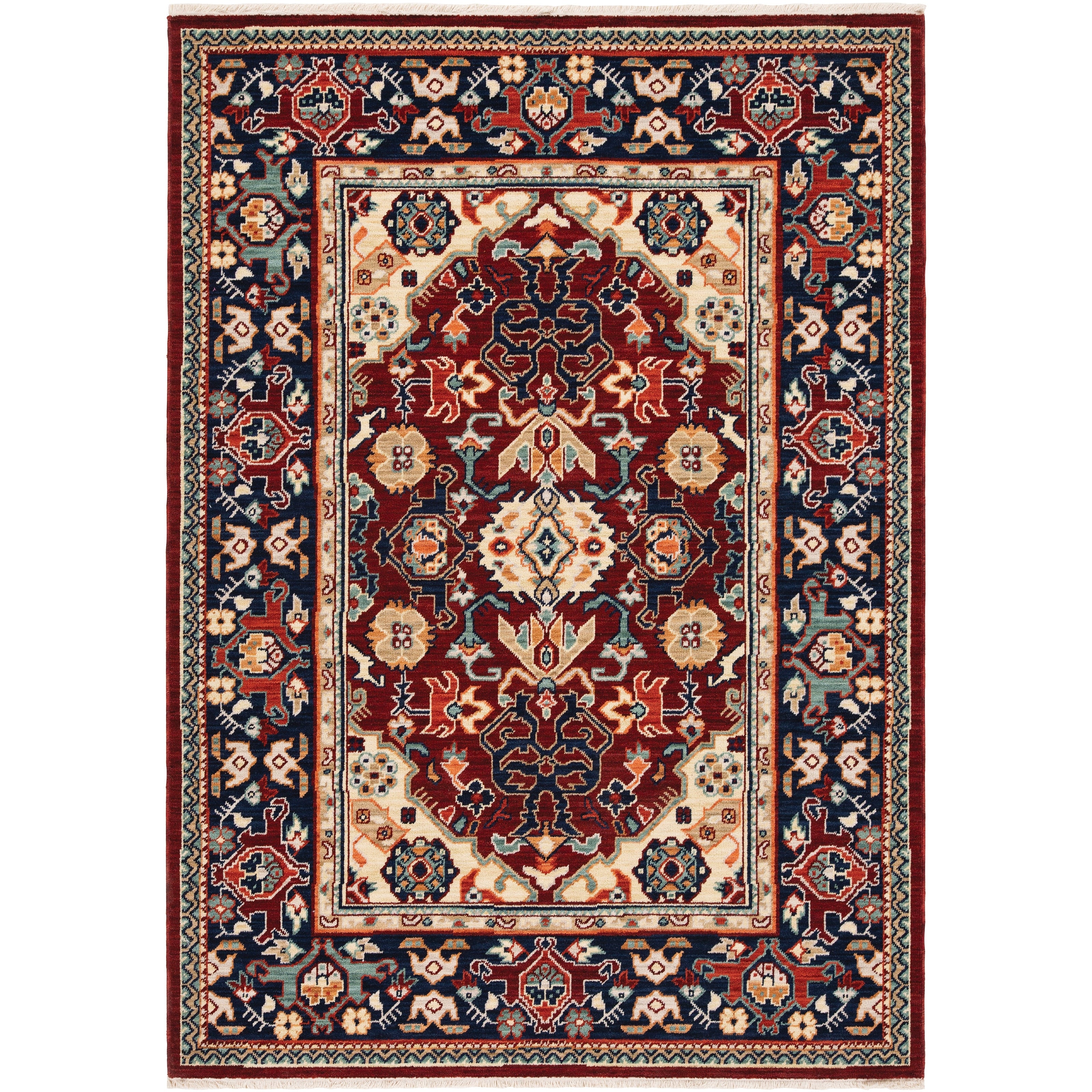 Leander Intricate Medallion Fringed Wool Blend Area Rug