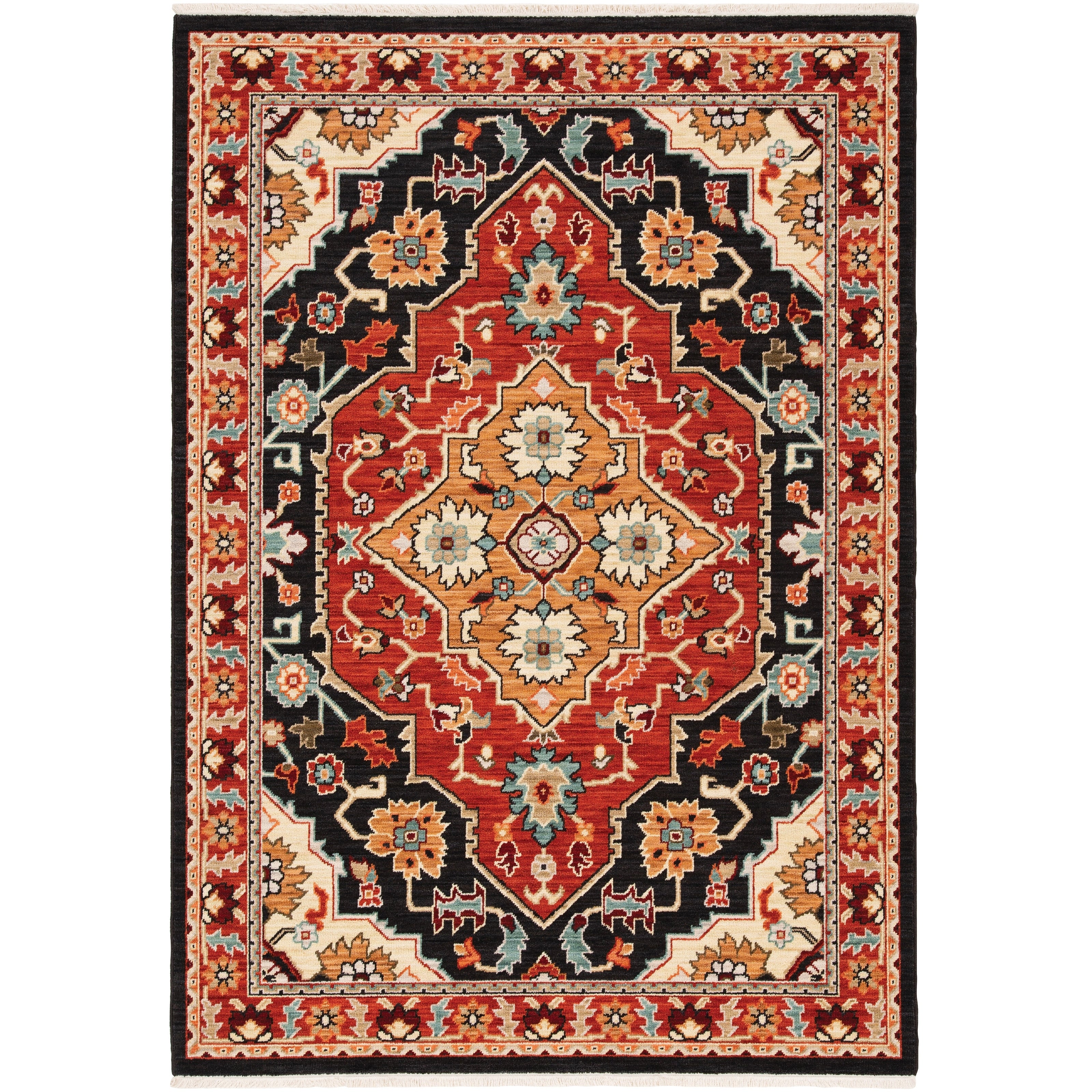 Leander Layered Medallions Fringed Wool Blend Area Rug
