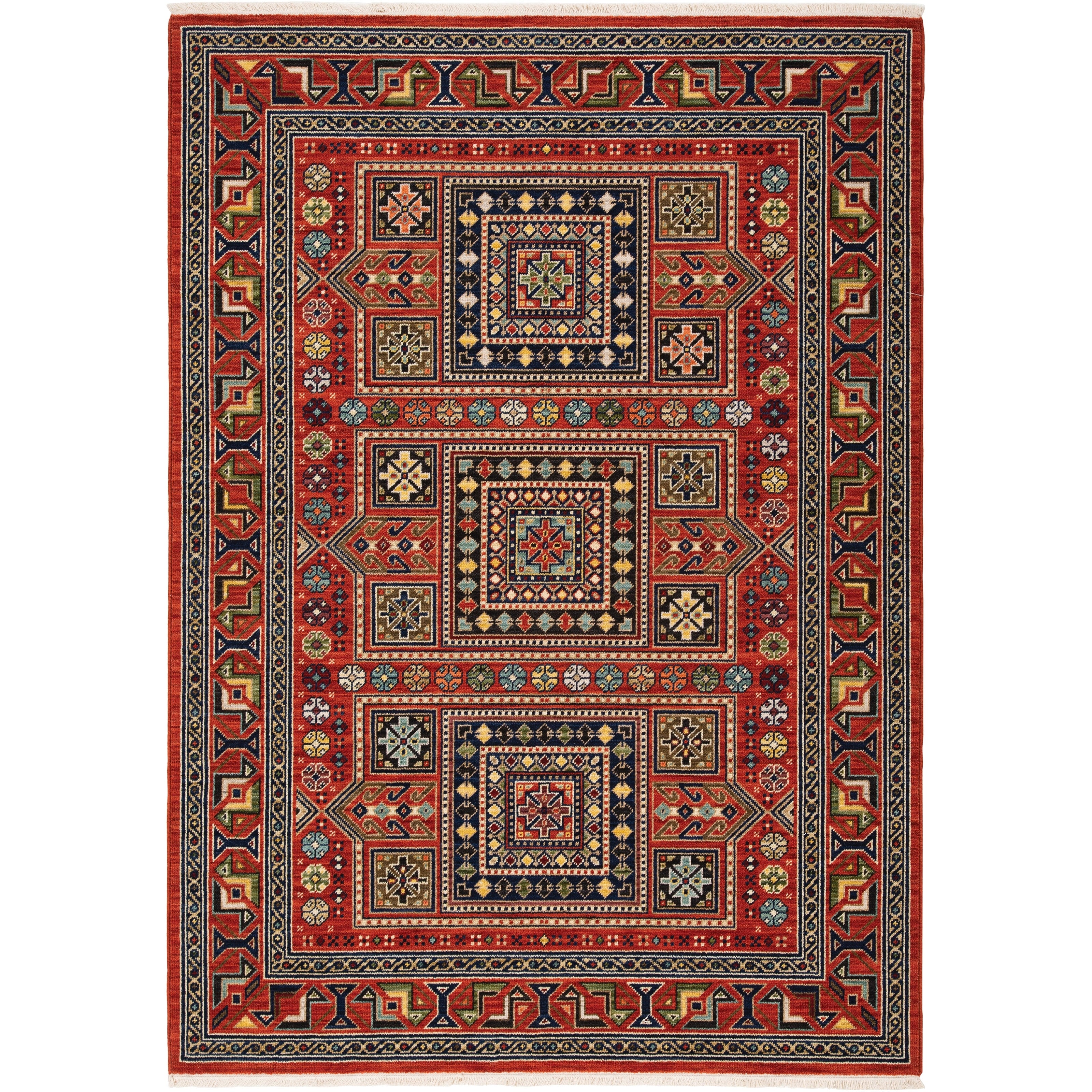 Leander Nomadic Medallion Fringed Wool Blend Area Rug