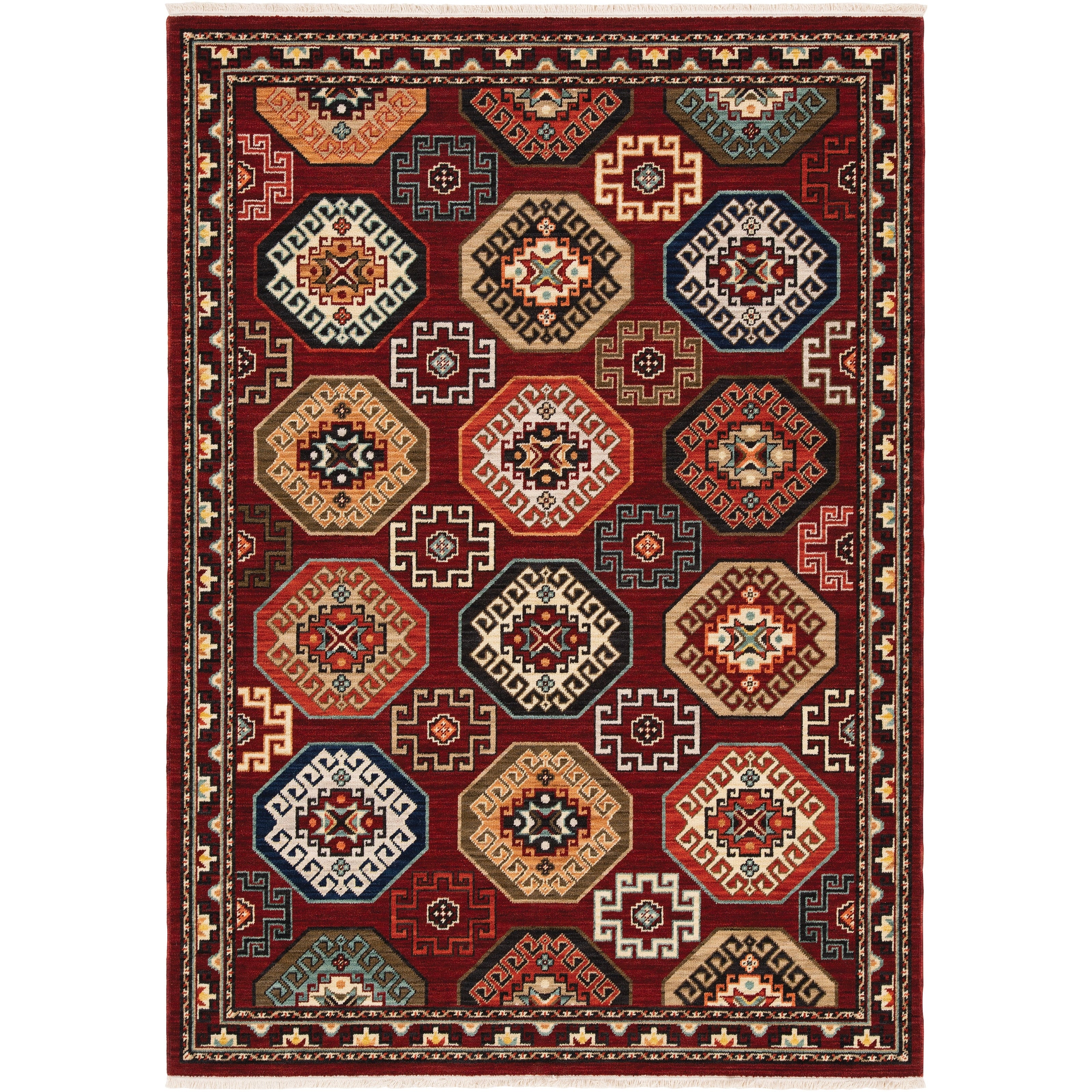 Leander Panel Medallions Fringed Wool Blend Area Rug