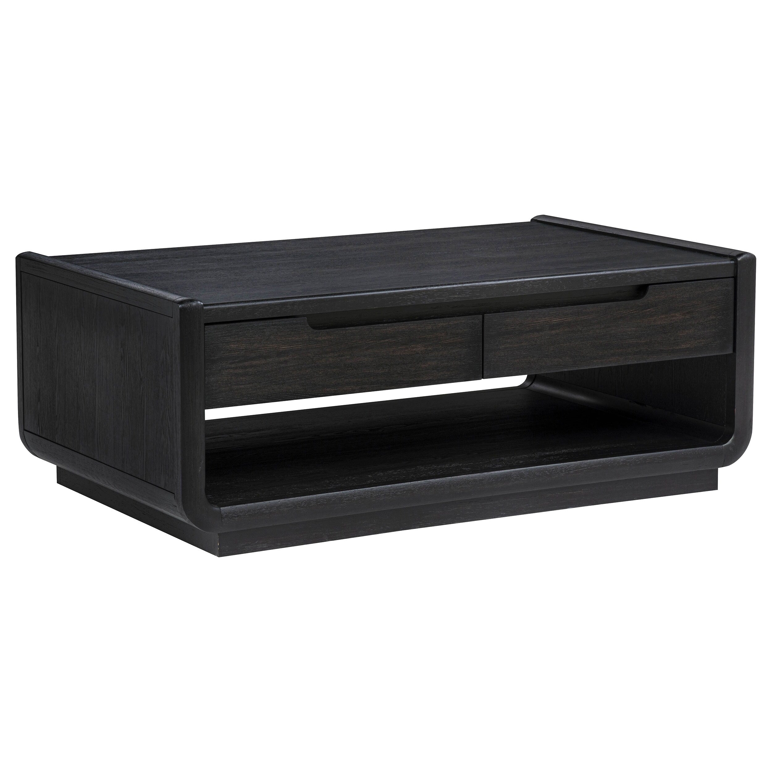Leandro 2 Drawer Wood Cocktail Coffee Table Burnished Black