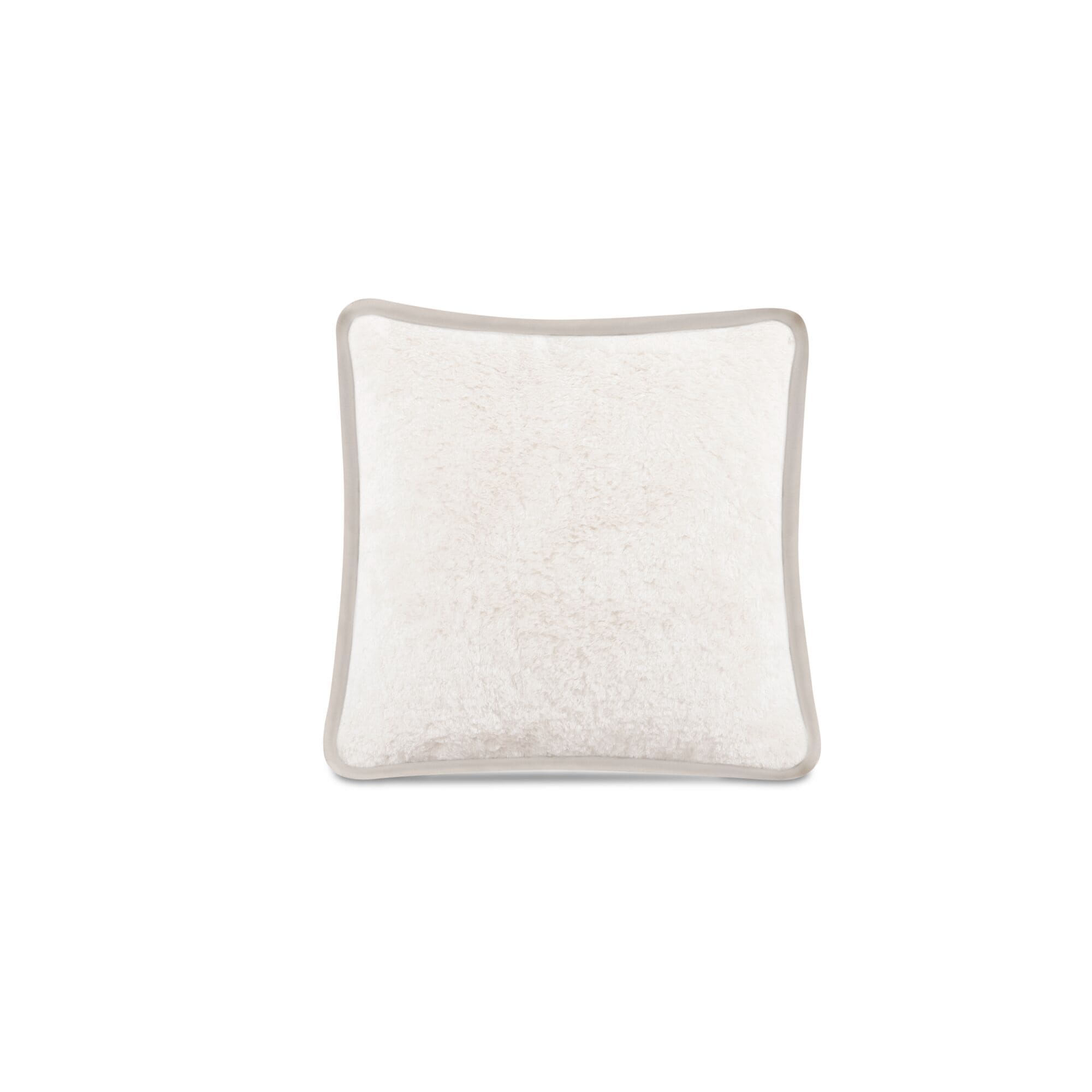 Leandro Pillow Polyester Faux Fur Leather Trim Feather Insert Plush Short Pile Cream