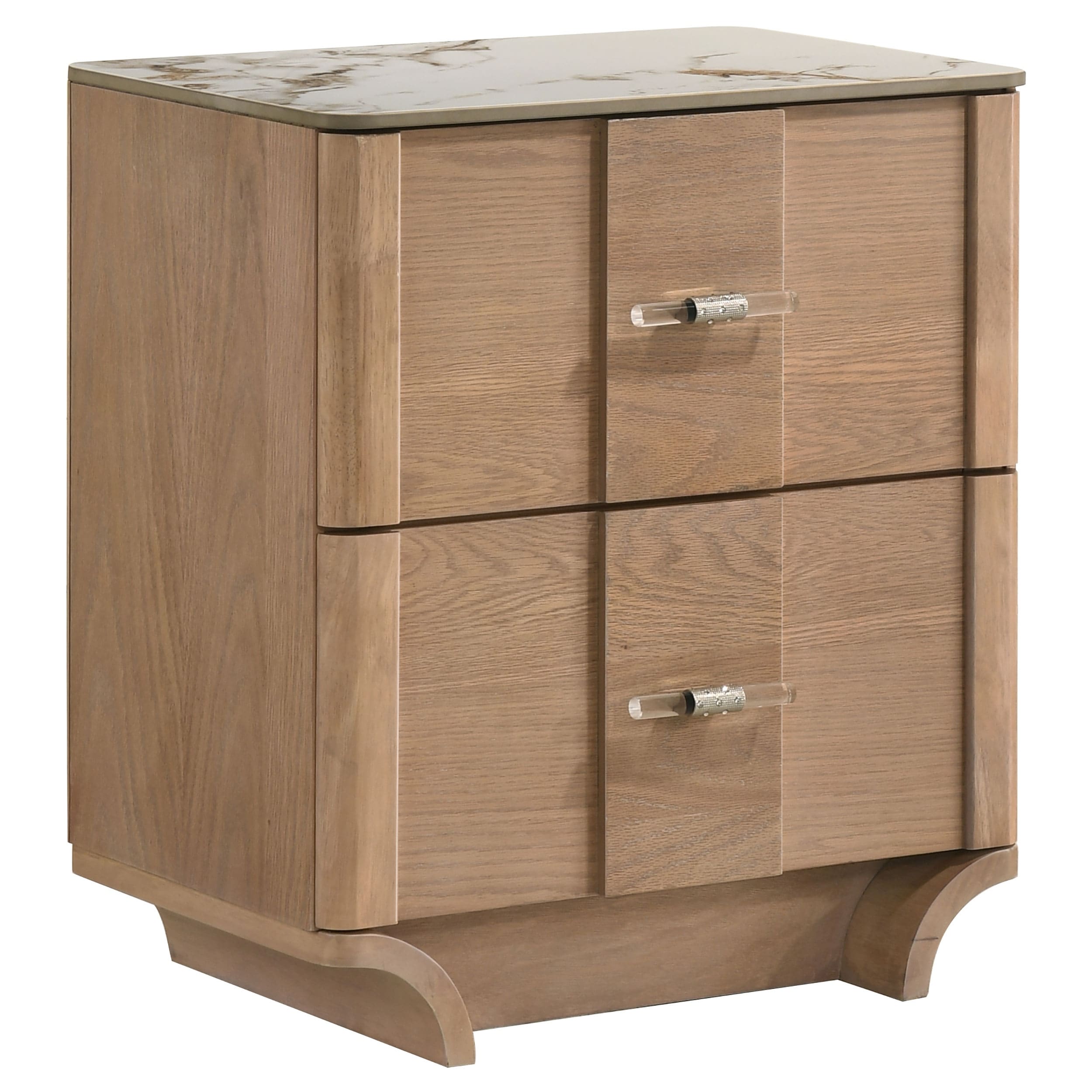 Leanne 2 Drawer Sinter Stone Top Nightstand Light Oak