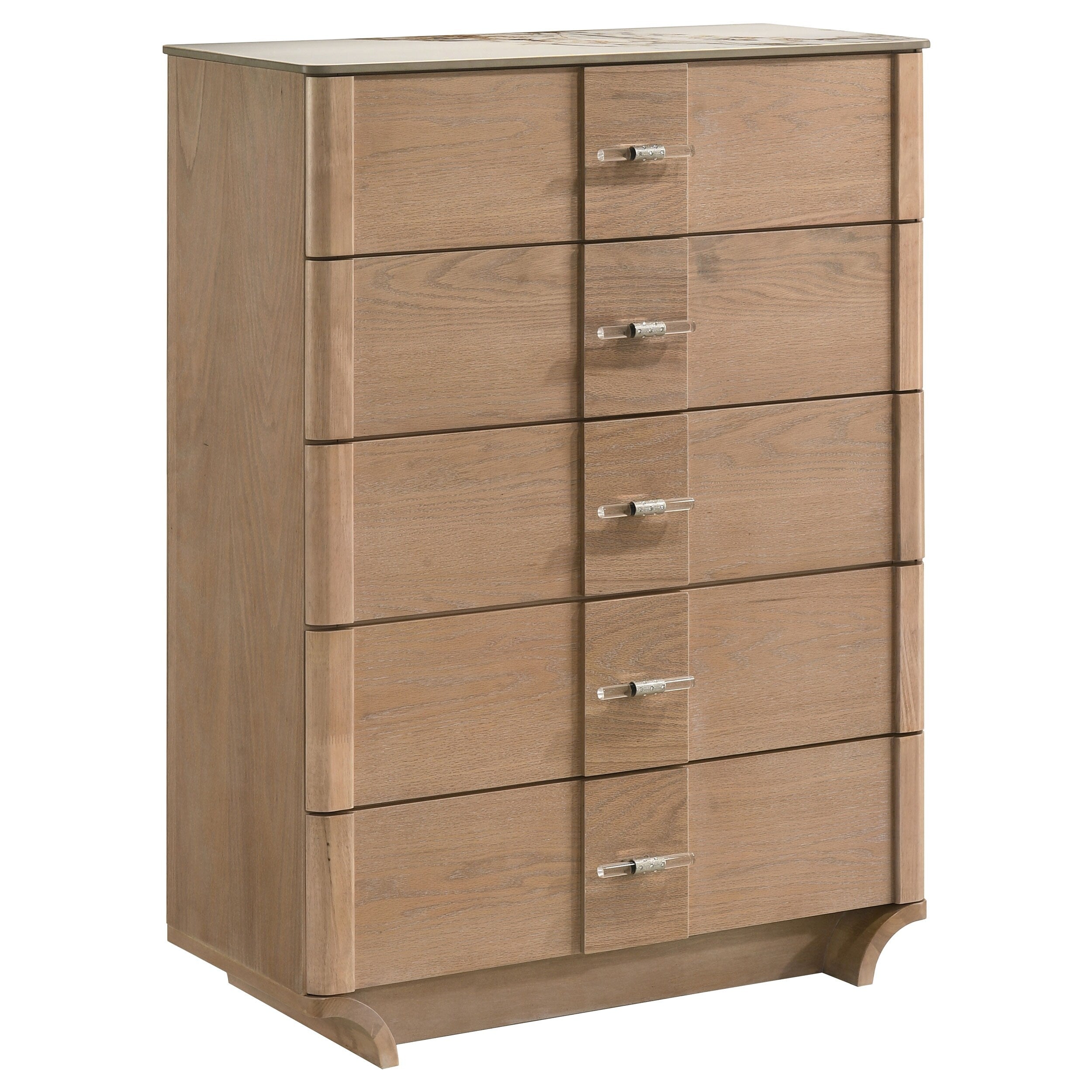 Leanne 5 Drawer Sinter Stone Top Chest Of Drawers Light Oak