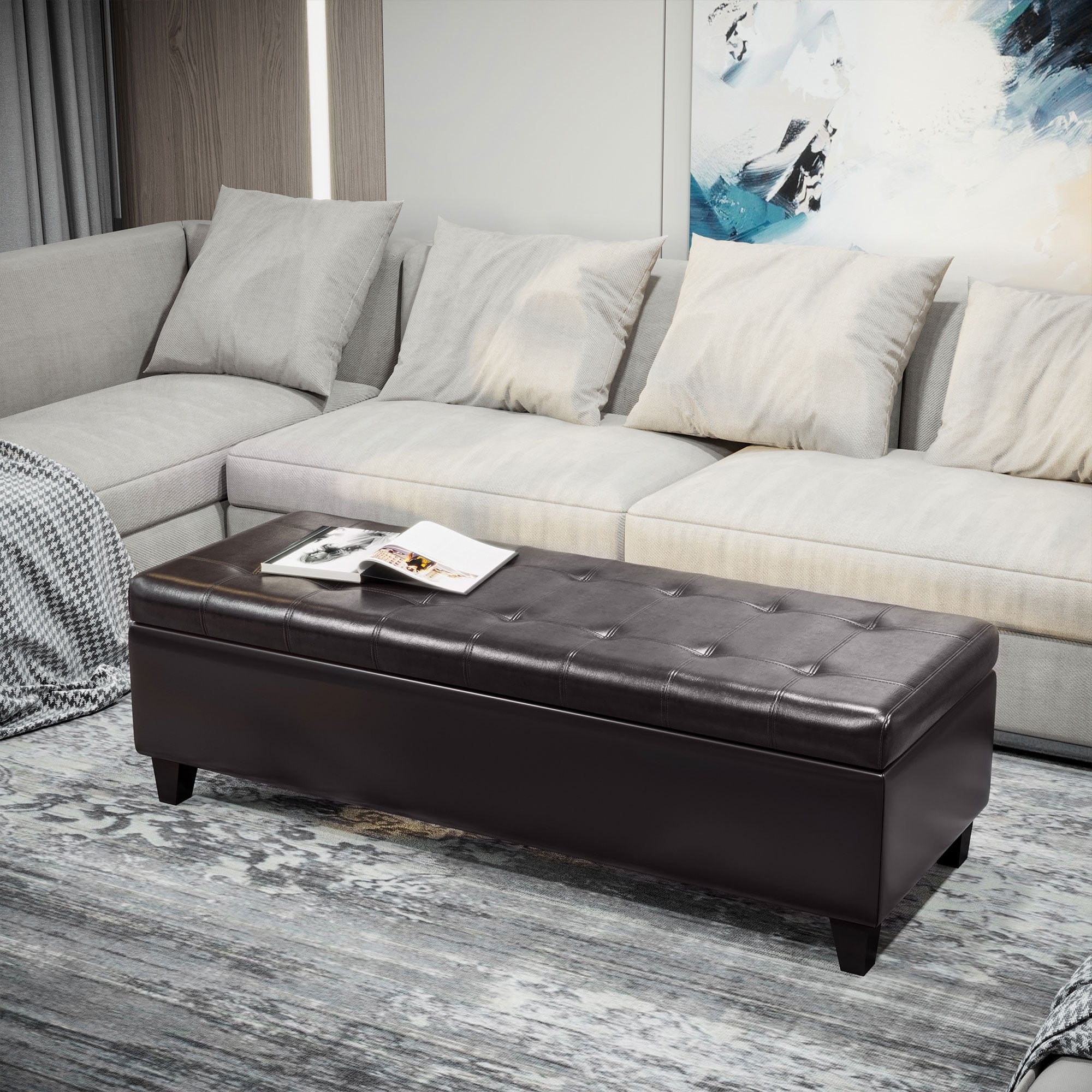 Leather Storage Bench End Of Bed Bench For Bedroom Rustic Dining Bench Brown Vanity Bench Indoor Bench