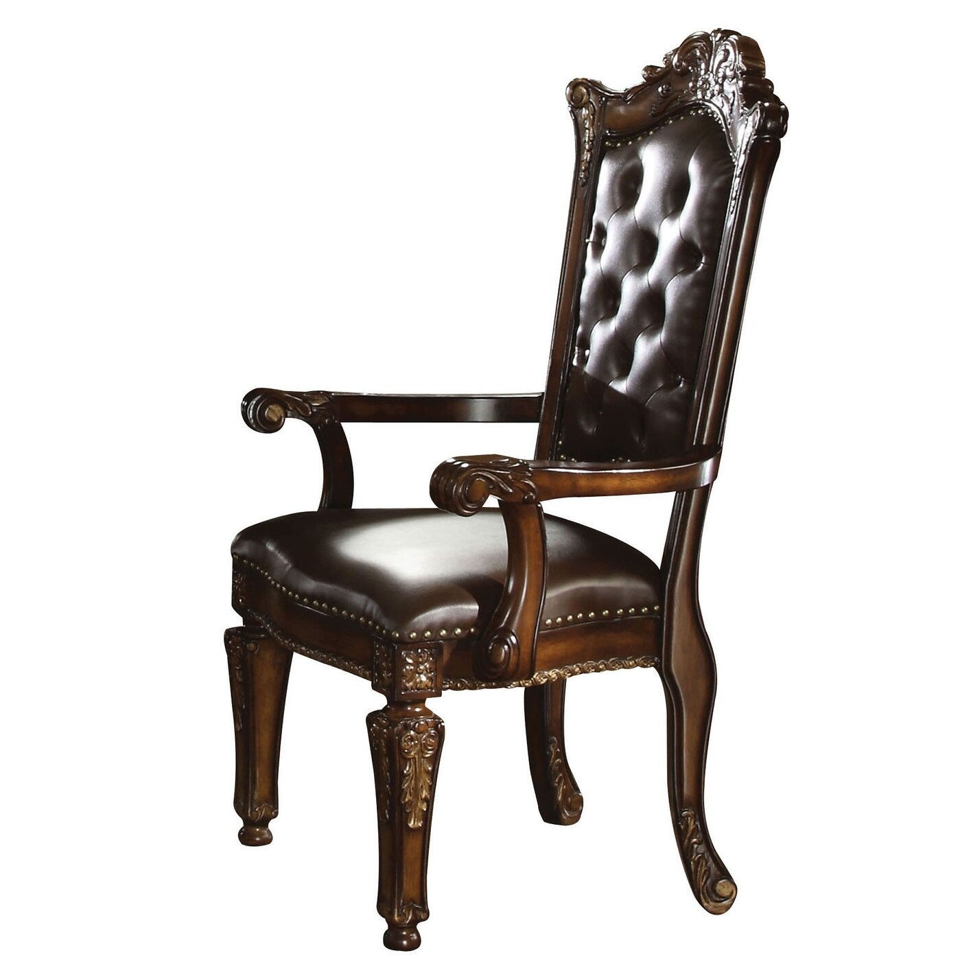 Leather Upholstered Button Tufted Wooden Side Chair Set Of Two Brown