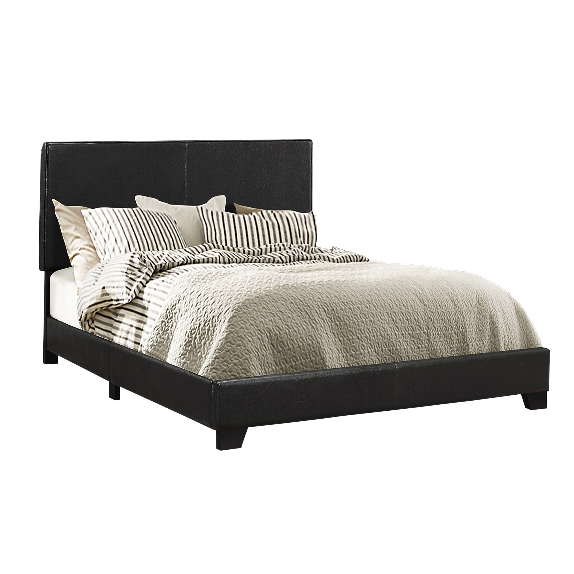 Leather Upholstered Queen Size Platform Bed Black