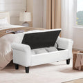 Leather Upholstered Storage Ottoman Bench With Armrest