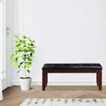 Leather Upholstered Wooden Bench With Tufted Seat Espresso Brown Black