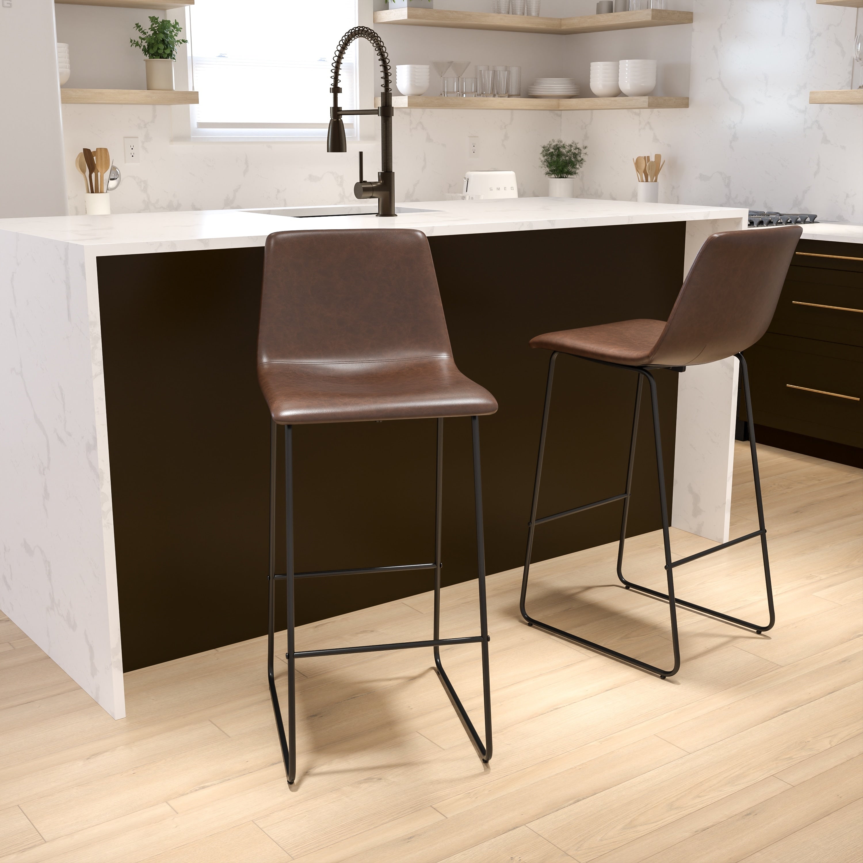 30 Inch Leathersoft Bar Height Barstools Set Of 2
