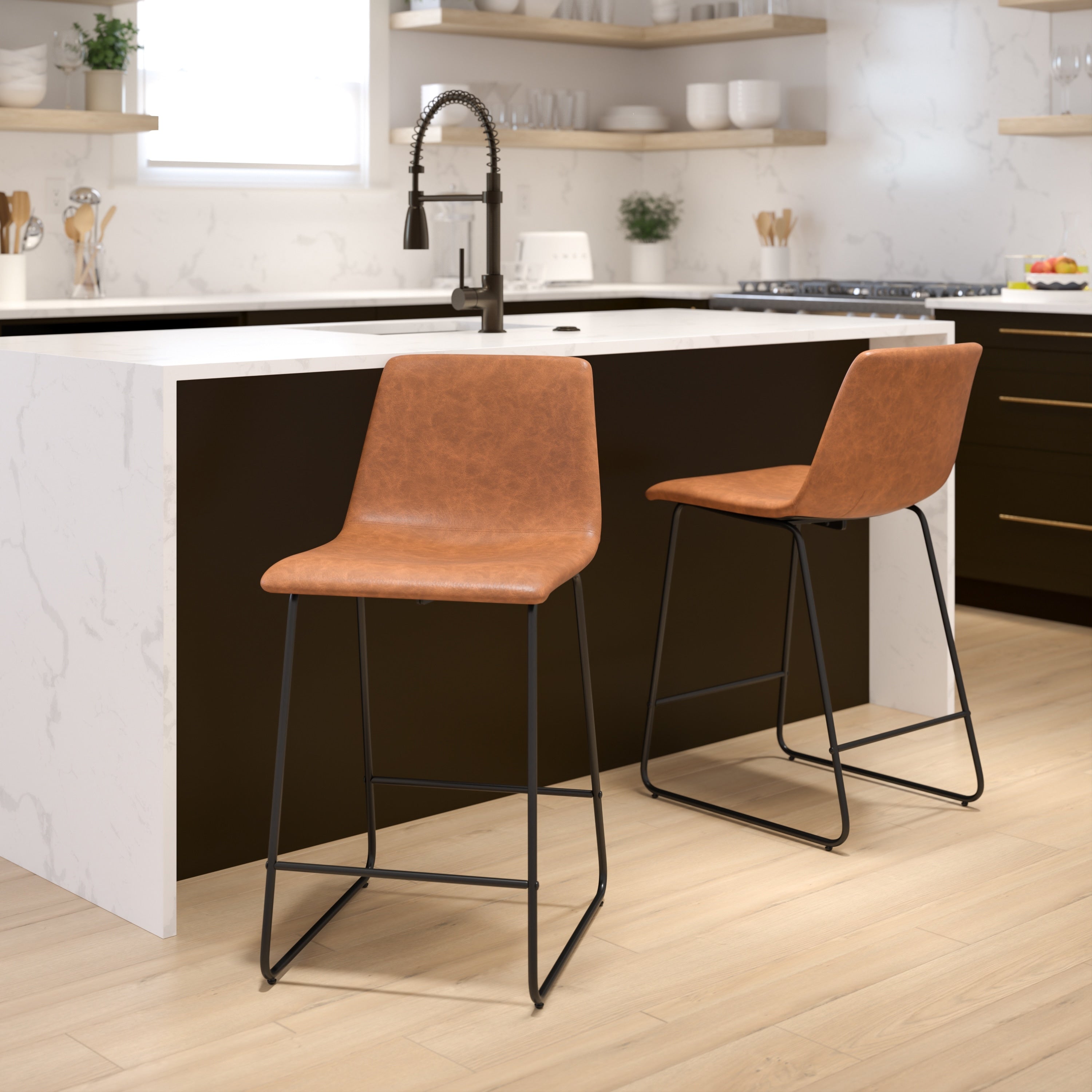 24 Inch Leathersoft Counter Height Barstools Set Of 2