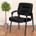 Black Leathersoft Executive Side Reception Lounge Chair With Titanium Gray Frame