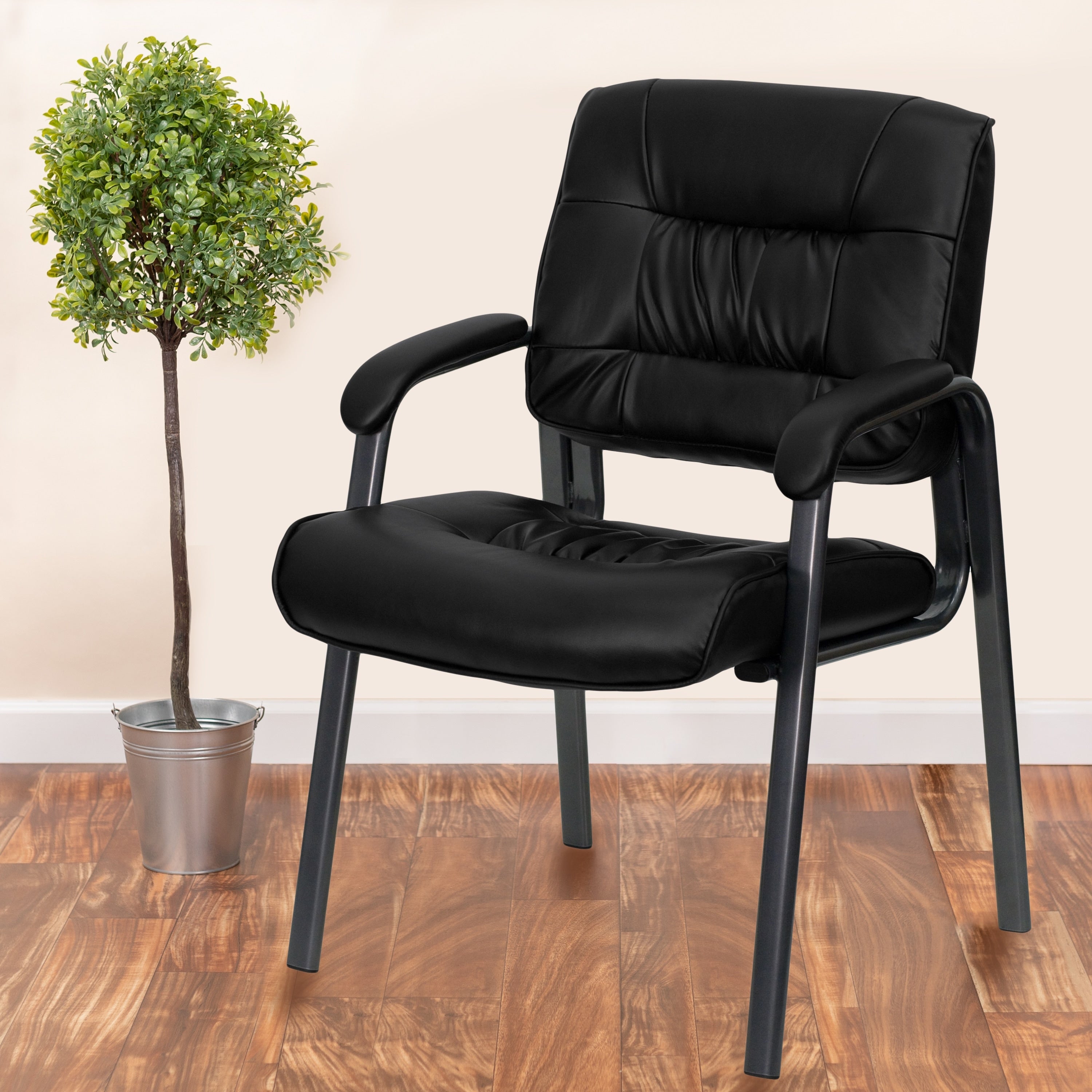 Black Leathersoft Executive Side Reception Lounge Chair With Titanium Gray Frame