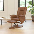 Massaging Black Leather Recliner Ottoman With Leather Wrapped Base