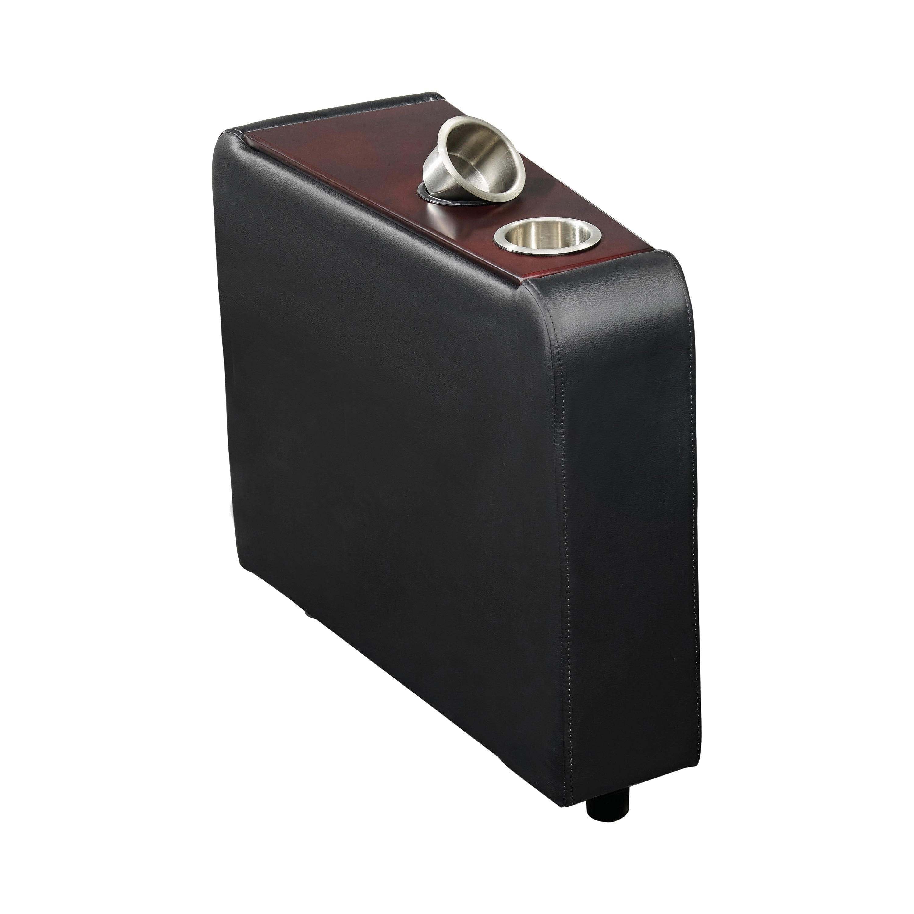 Leatherette Console With 2 Removable Metal Cup Holders Black And Silver